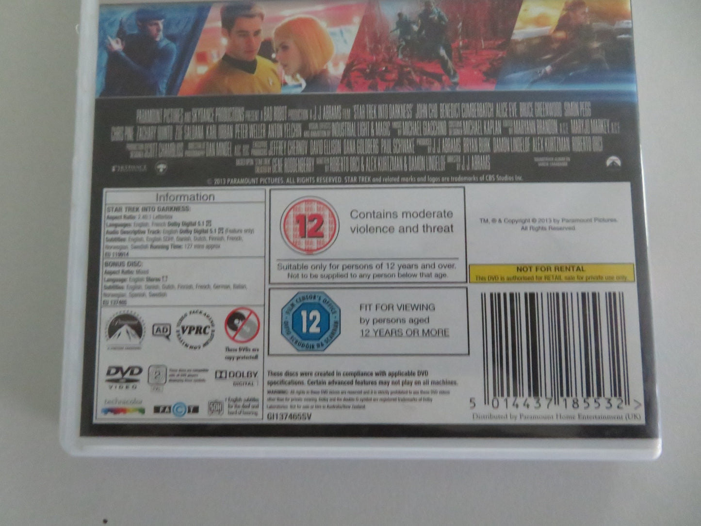 STAR TREK INTO DARKNESS (DVD) LEONARD NIMOY CHRIS PINE 2013 REGION 2