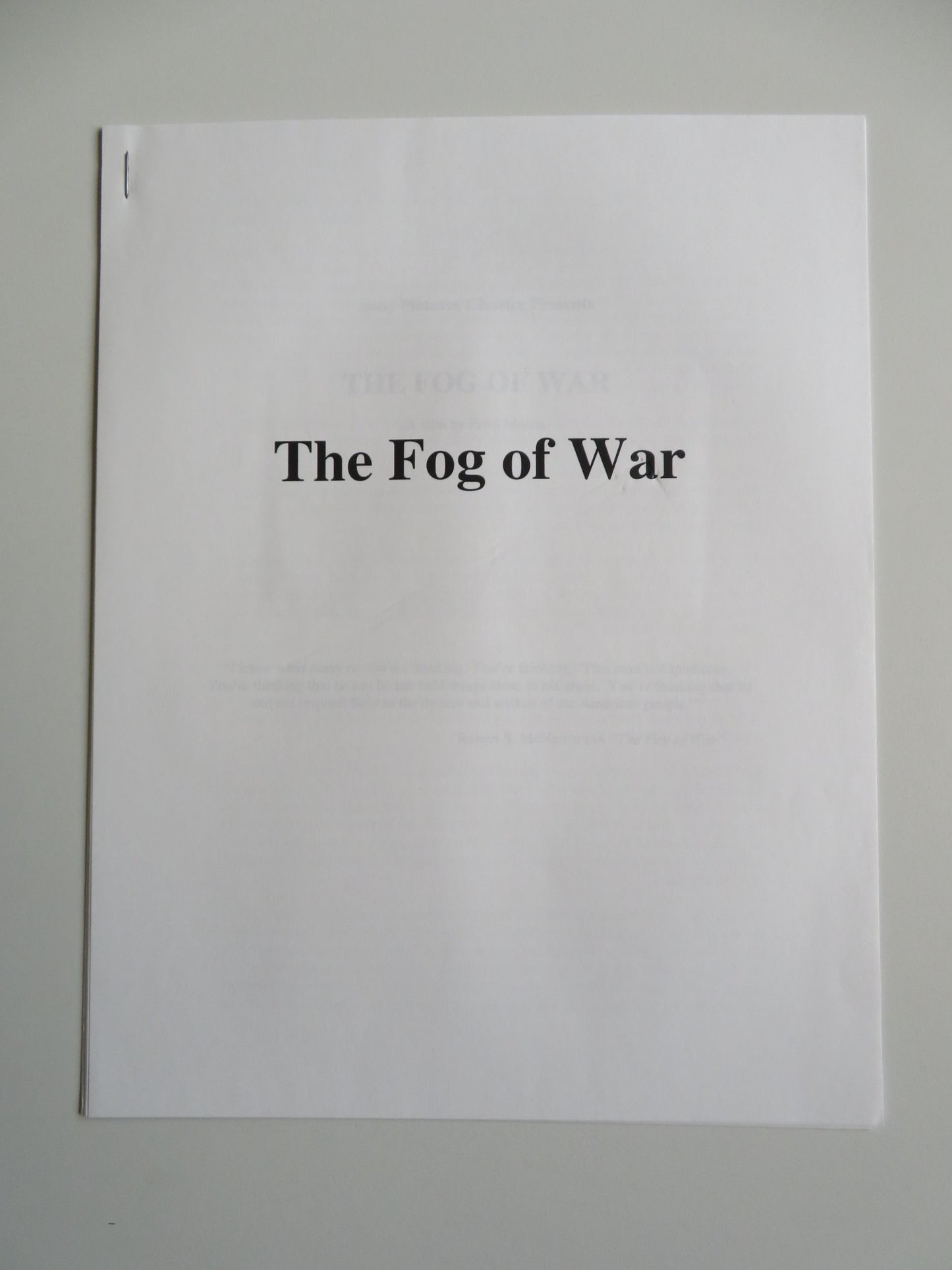 THE FOG OF WAR PRESS KIT 2003 ROBERT MCNAMARA