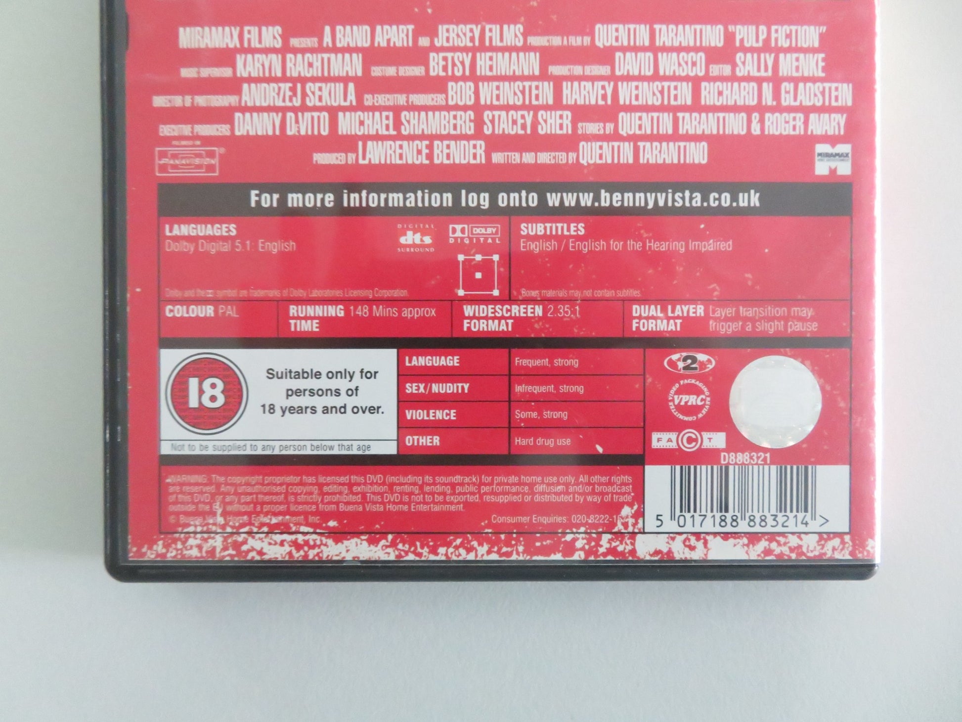 PULP FICTION - 2 DISC COLLECTOR'S EDITION - B (DVD) JOHN TRAVOLTA 1994 REGION 2 - Rendezvous Cinema