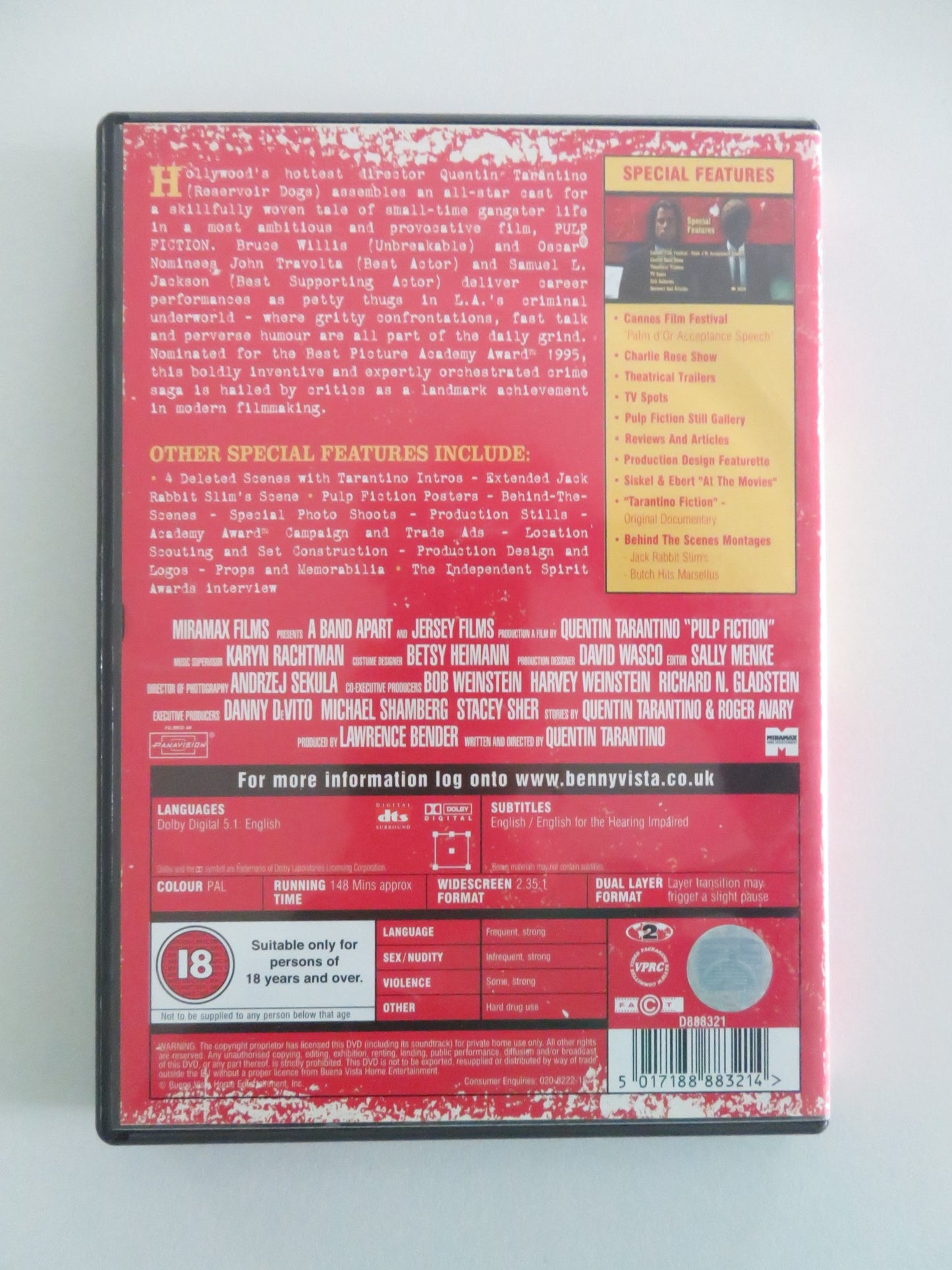 PULP FICTION - 2 DISC COLLECTOR'S EDITION - B (DVD) JOHN TRAVOLTA 1994 REGION 2 - Rendezvous Cinema