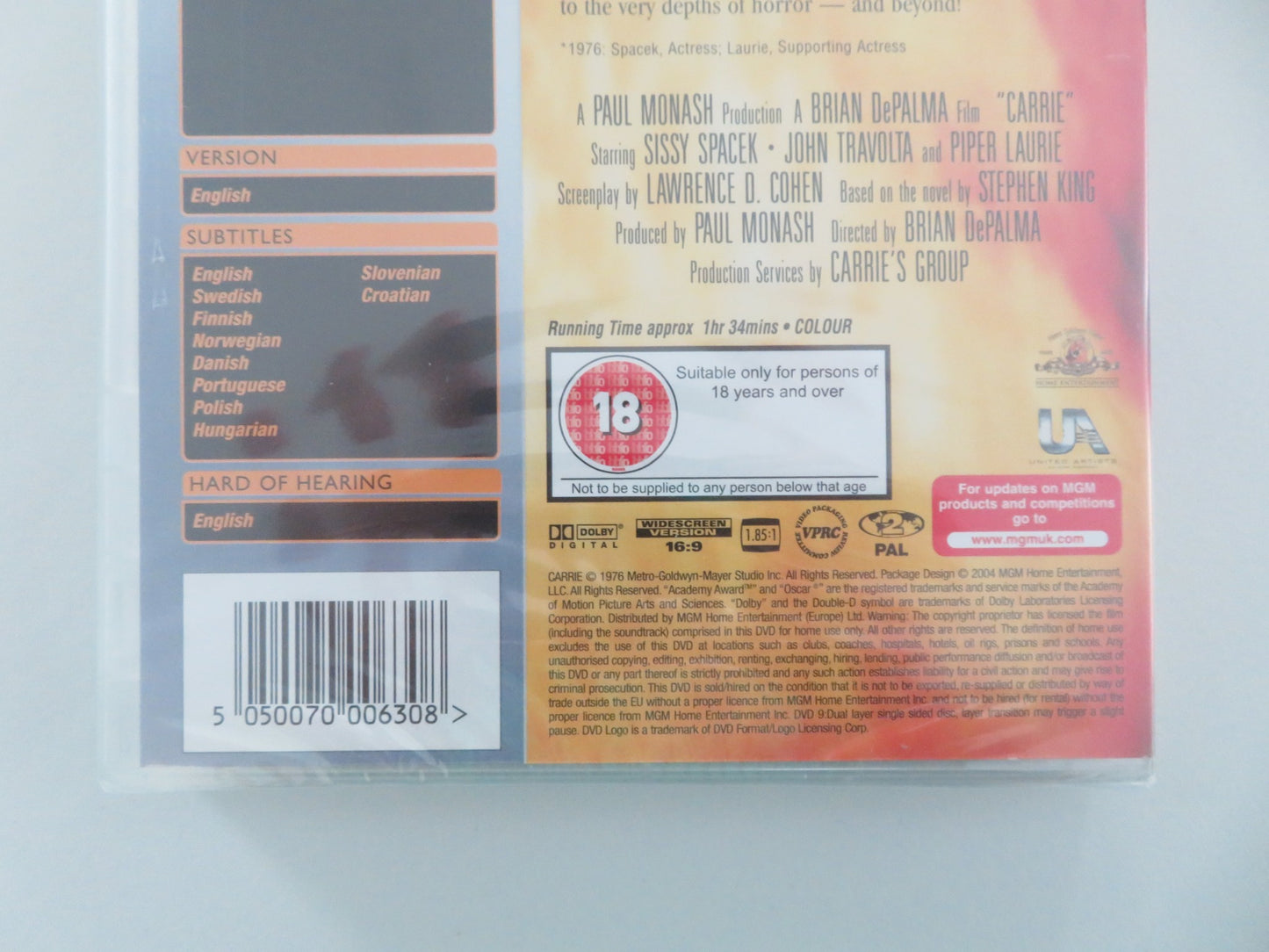 CARRIE - B (DVD) SISSY SPACEK JOHN TRAVOLTA 1976 REGION 2