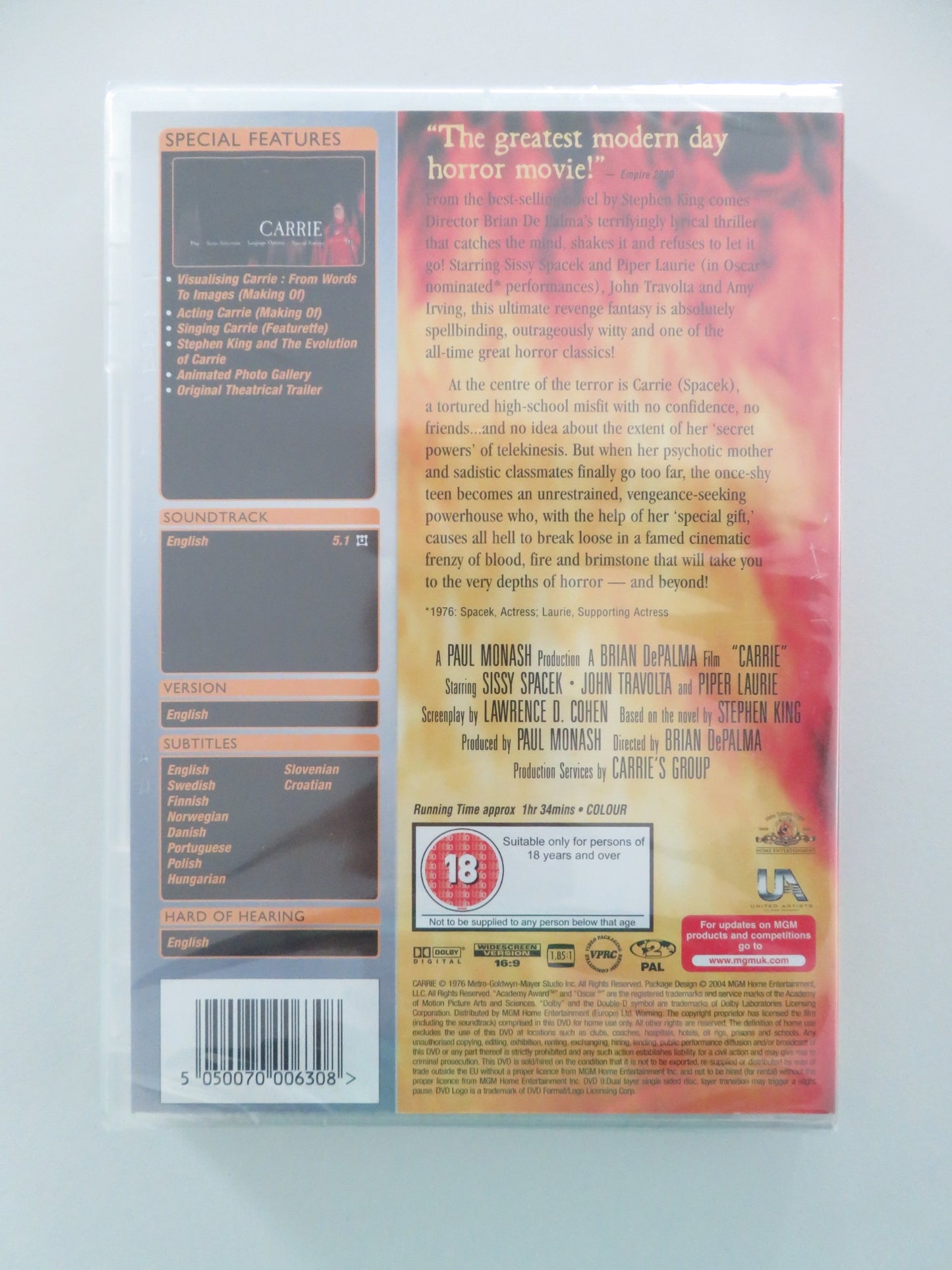 CARRIE - B (DVD) SISSY SPACEK JOHN TRAVOLTA 1976 REGION 2