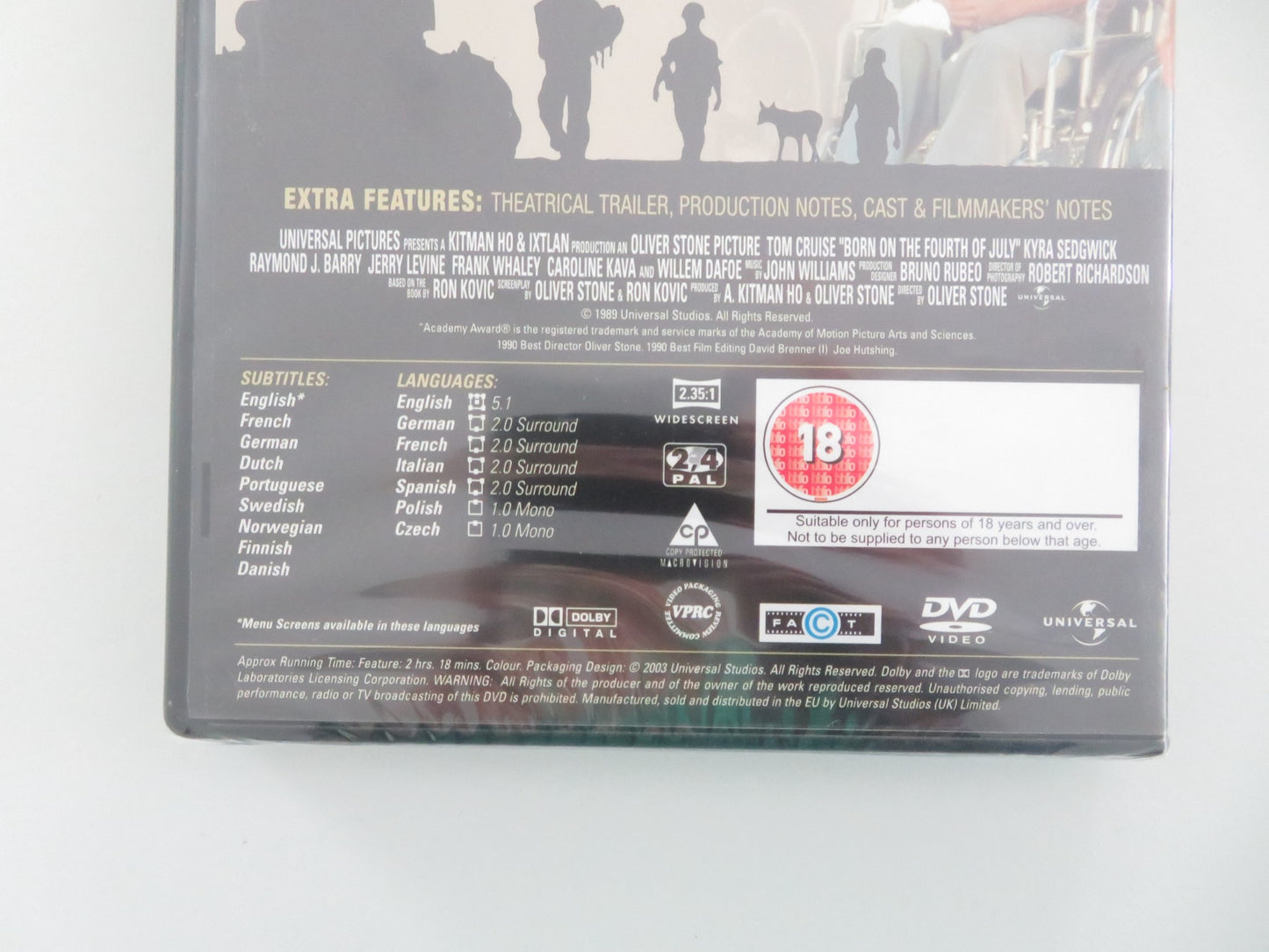 BORN ON THE FOURTH JULY - B (DVD) TOM CRUISE KYRA SEDGWICK 1989 REGION 2,4