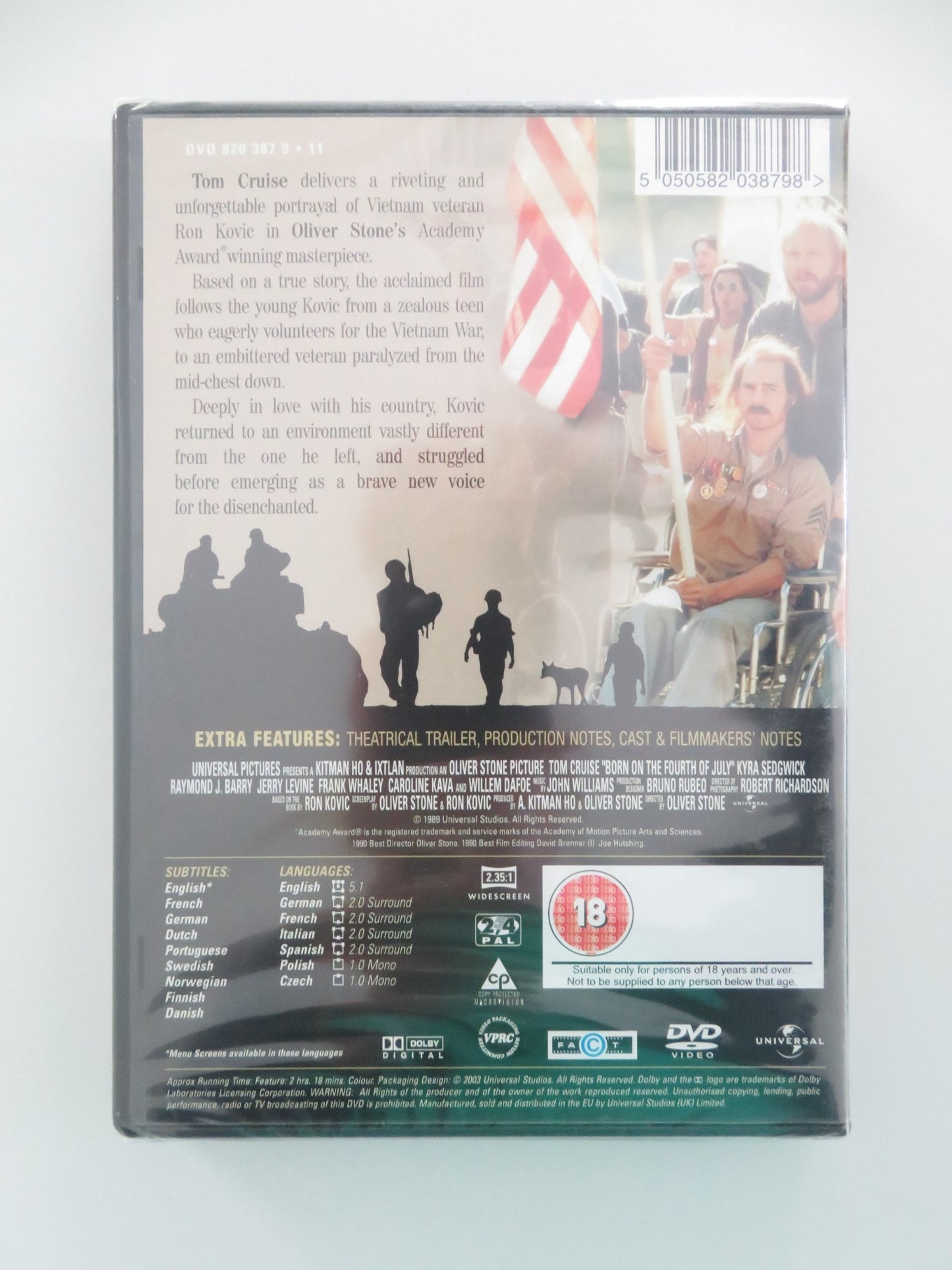 BORN ON THE FOURTH JULY - B (DVD) TOM CRUISE KYRA SEDGWICK 1989 REGION 2,4