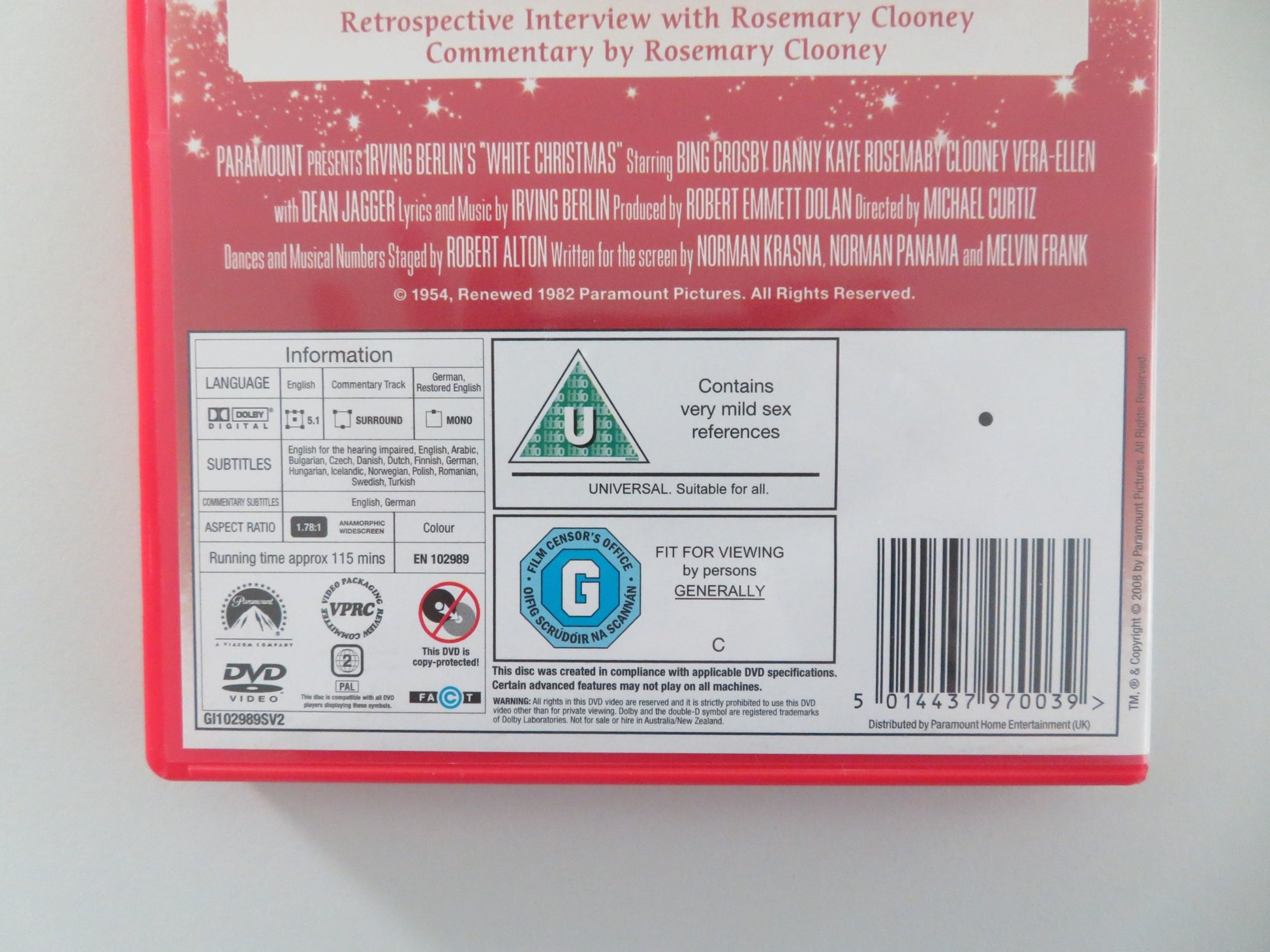 WHITE CHRISTMAS (DVD) BING CROSBY DANNY KAYE 1954 REGION 2 - Rendezvous Cinema