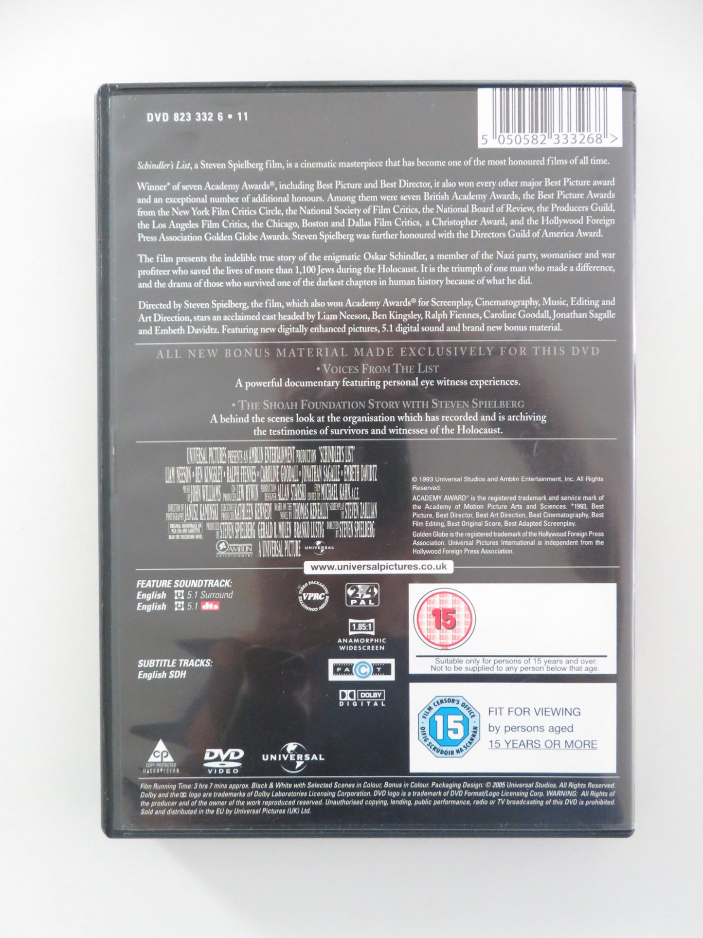 SCHINDLER'S LIST (DVD) LIAM NEESON RALPH FIENNES 1993 REGION 2,4 - Rendezvous Cinema