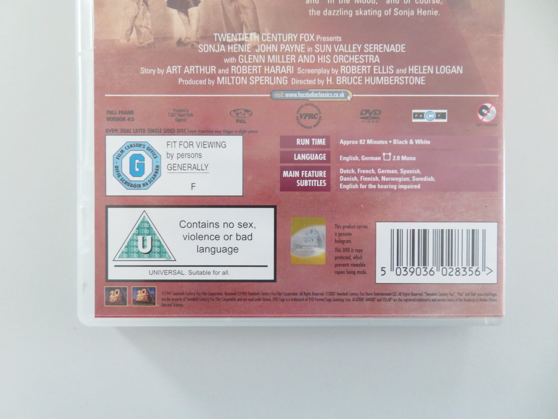 SUN VALLEY SERENADE (DVD) SONJA HENIE JOHN PAYNE 1941 REGION 2 - Rendezvous Cinema