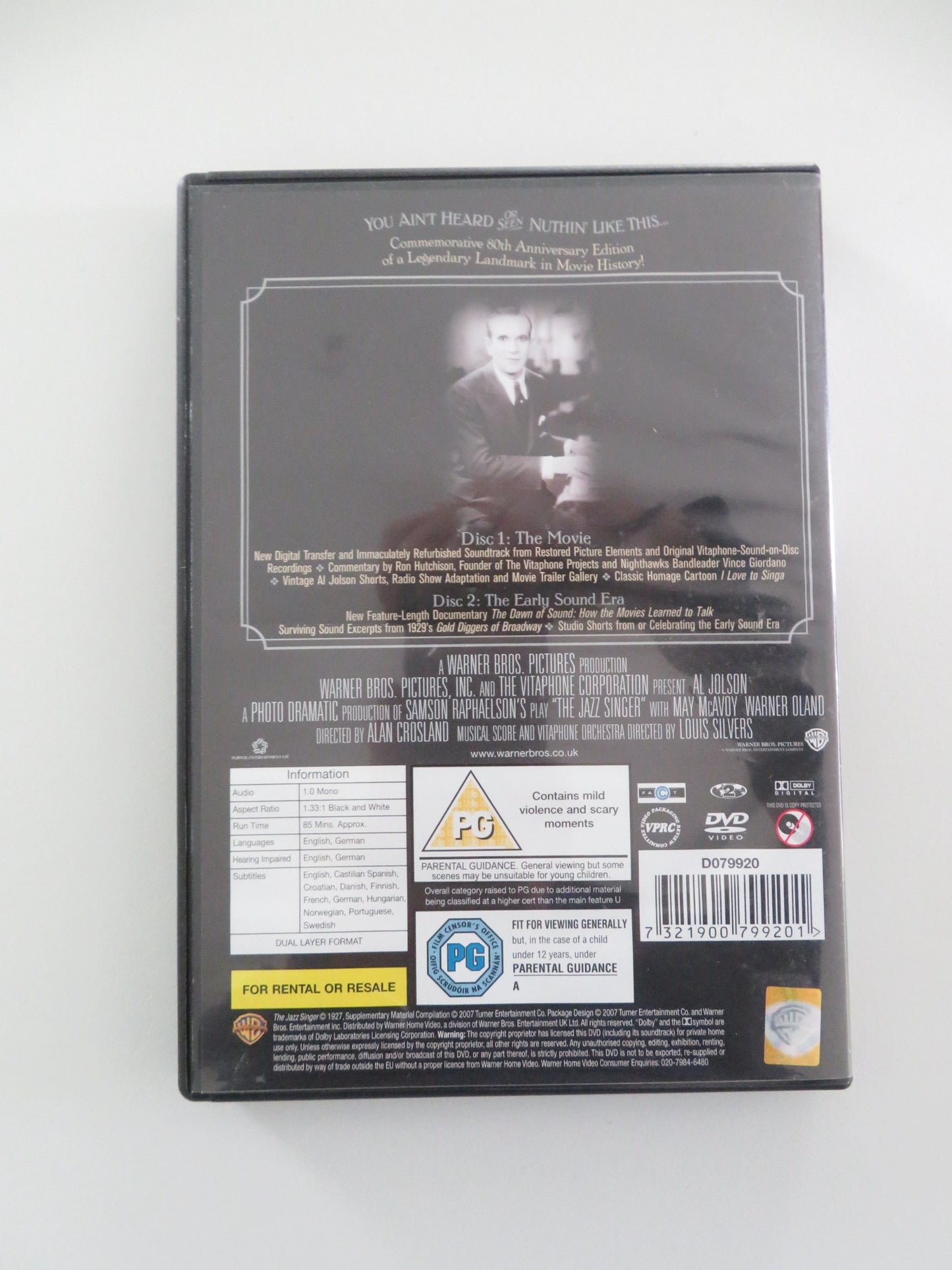 THE JAZZ SINGER - B (DVD) AL JOLSON MAY MCAVOY 1927 REGION 2 - Rendezvous Cinema