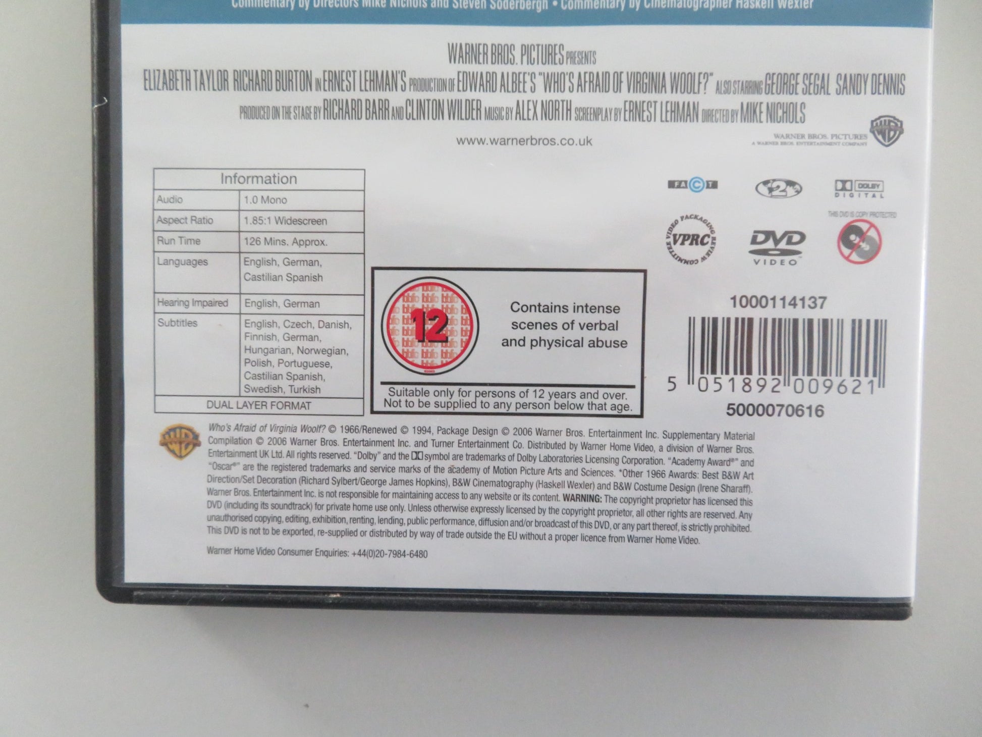 WHO'S AFRAID OF VIRGINIA WOOLF? (DVD) ELIZABETH TAYLOR R. BURTON 1966 REGION 2 - Rendezvous Cinema