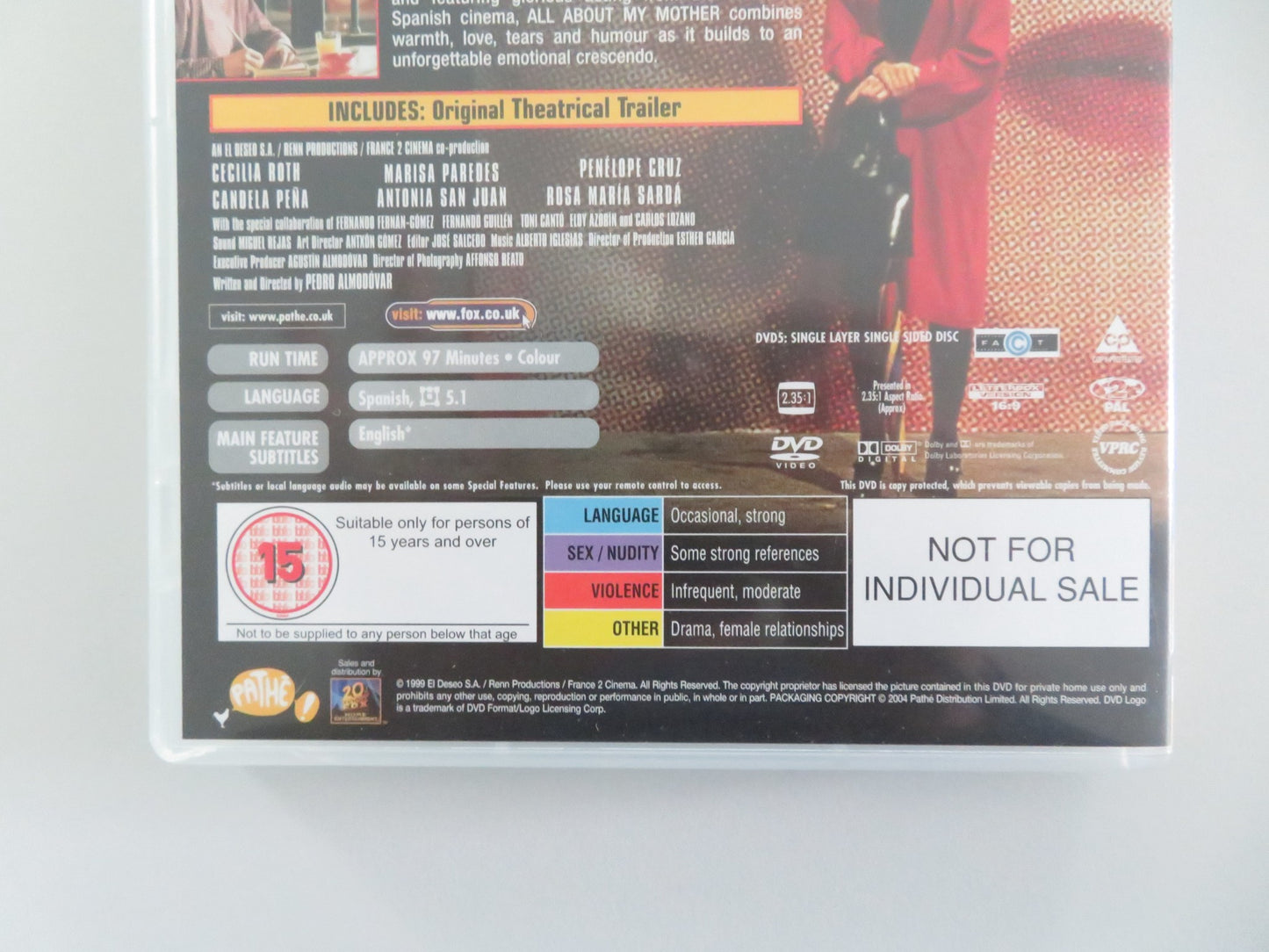 ALL ABOUT MY MOTHER (DVD) CECILIA ROTH MARISA PAREDES 1999 REGION 2 - Rendezvous Cinema