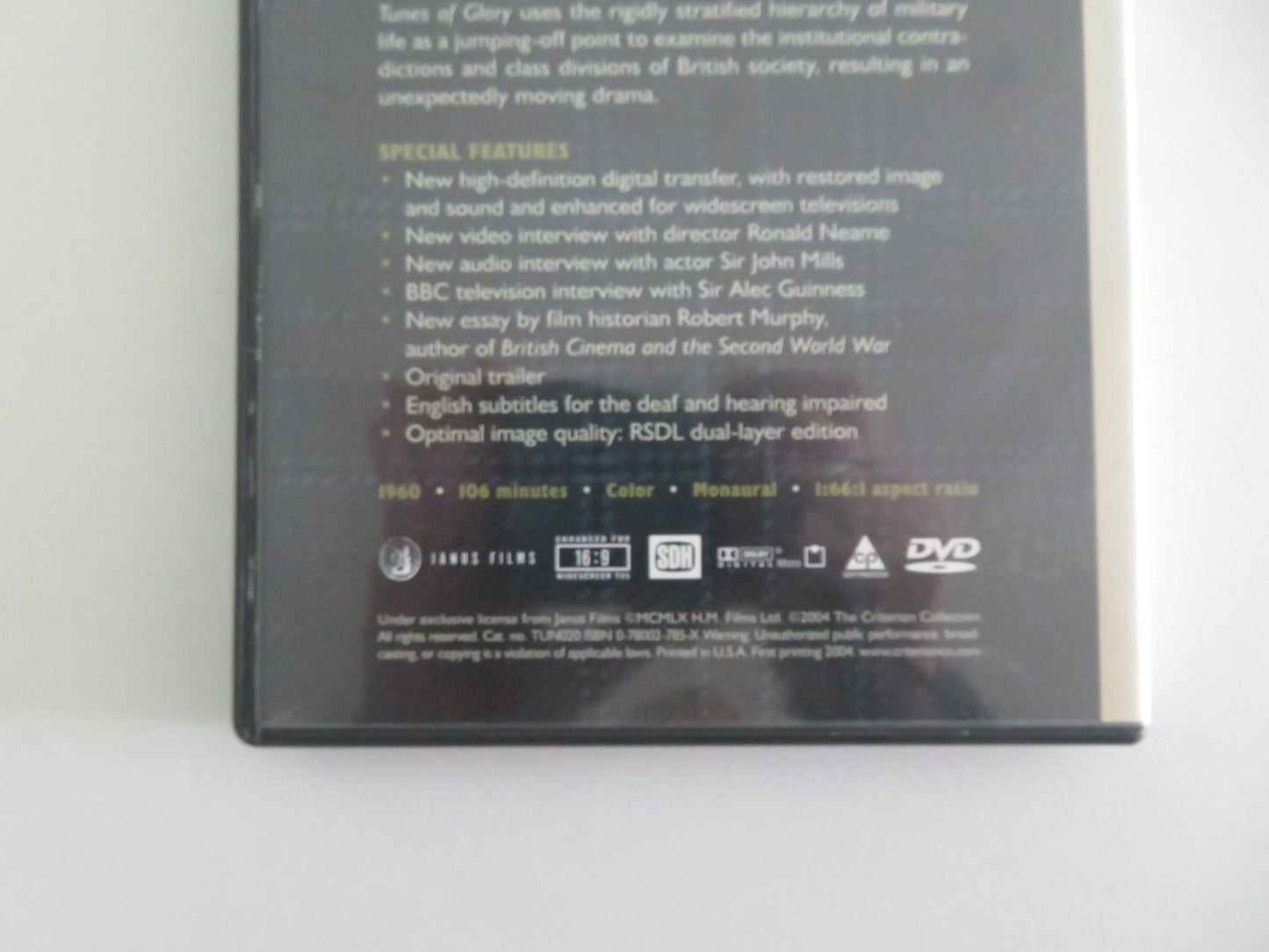 TUNES OF GLORY - THE CRITERION COLLECTION (DVD) ALEC GUINNESS JOHN MILLS 1960