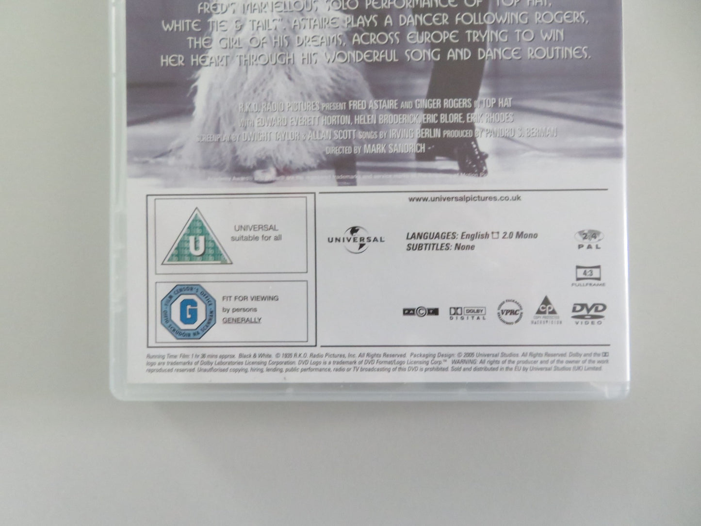 TOP HAT (DVD) FRED ASTAIRE GINGER ROGERS 1935 REGION 2,4