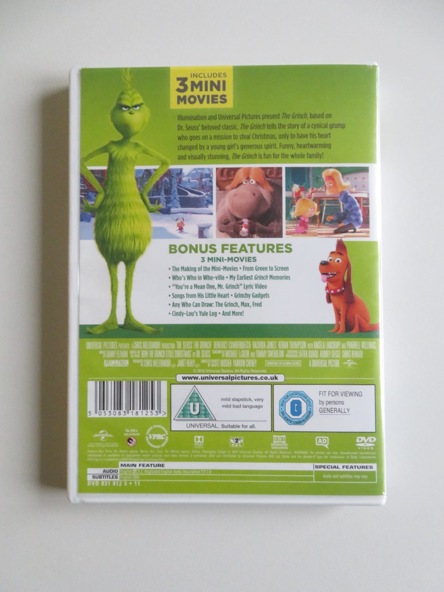 THE GRINCH (DVD) DR SEUSS BENEDICT CUMBERBATCH PHARRELL WILLIAMS 2018 REGION 2