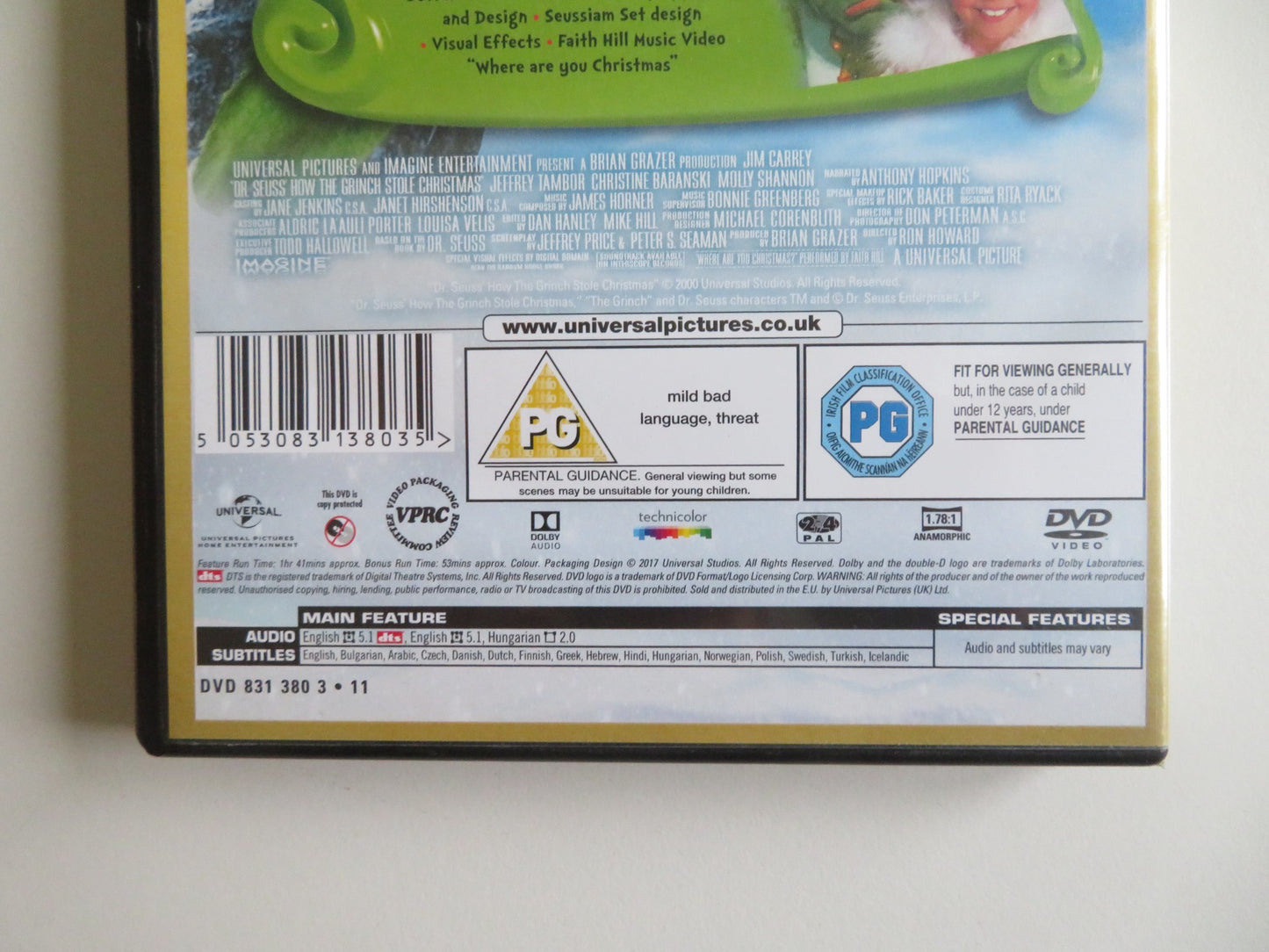 THE GRINCH - B (DVD) JIM CARREY TAYLOR MOMSEN 2000 REGION 2, 4