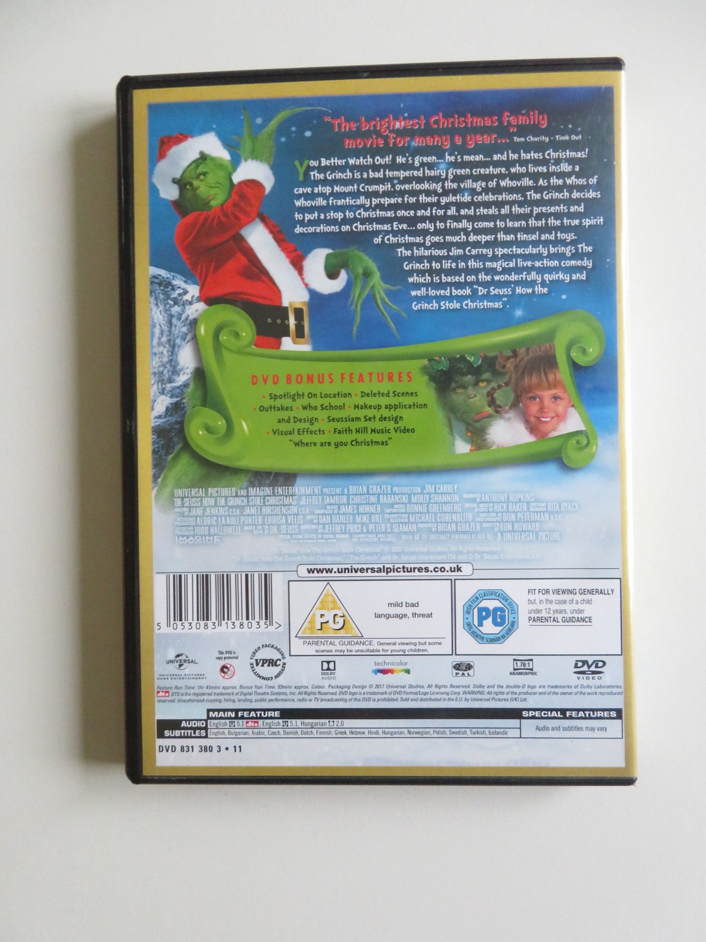 THE GRINCH - B (DVD) JIM CARREY TAYLOR MOMSEN 2000 REGION 2, 4