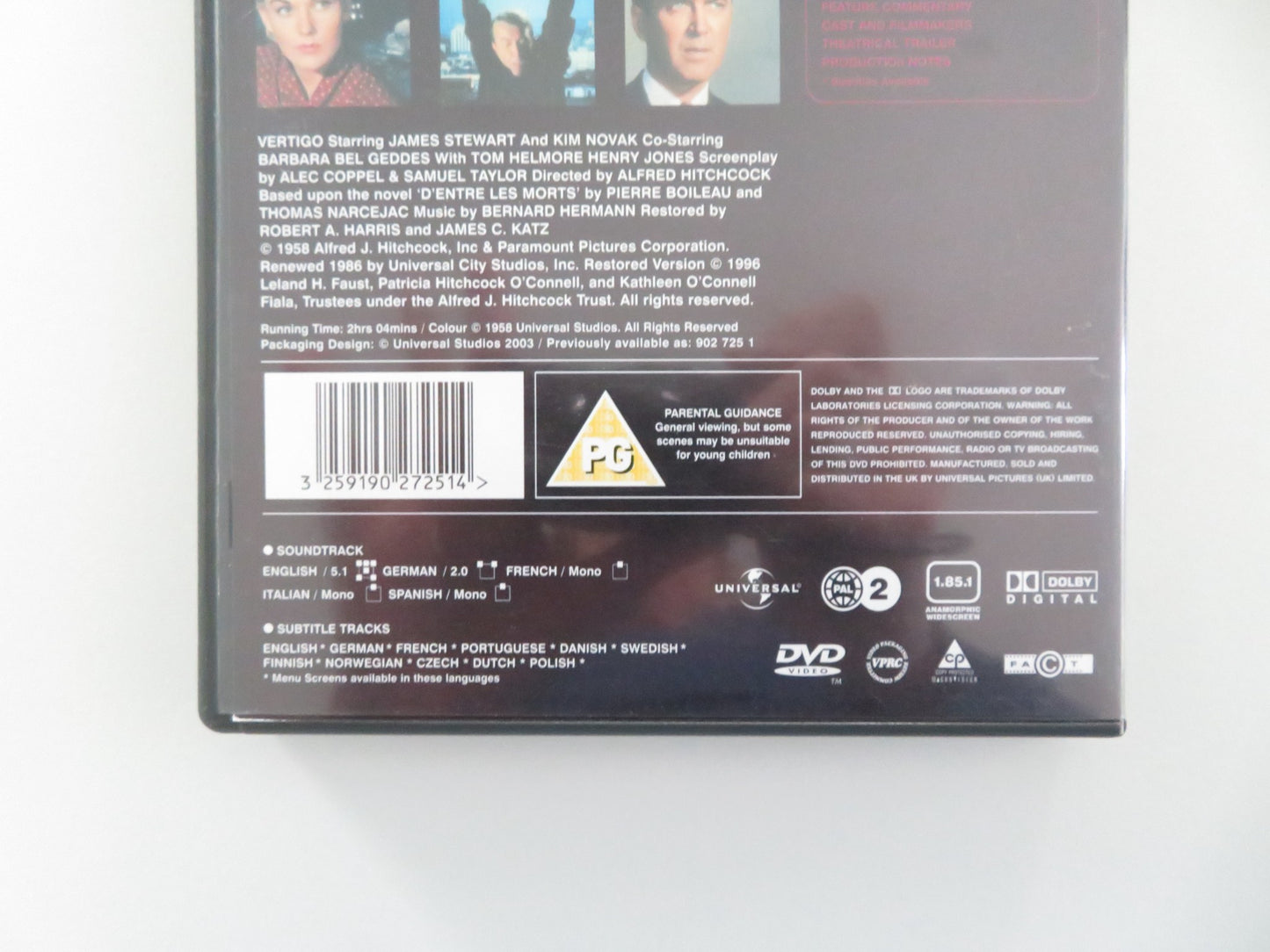 VERTIGO - B (DVD) JAMES STEWART KIM NOVAK 1958 REGION 2 - Rendezvous Cinema