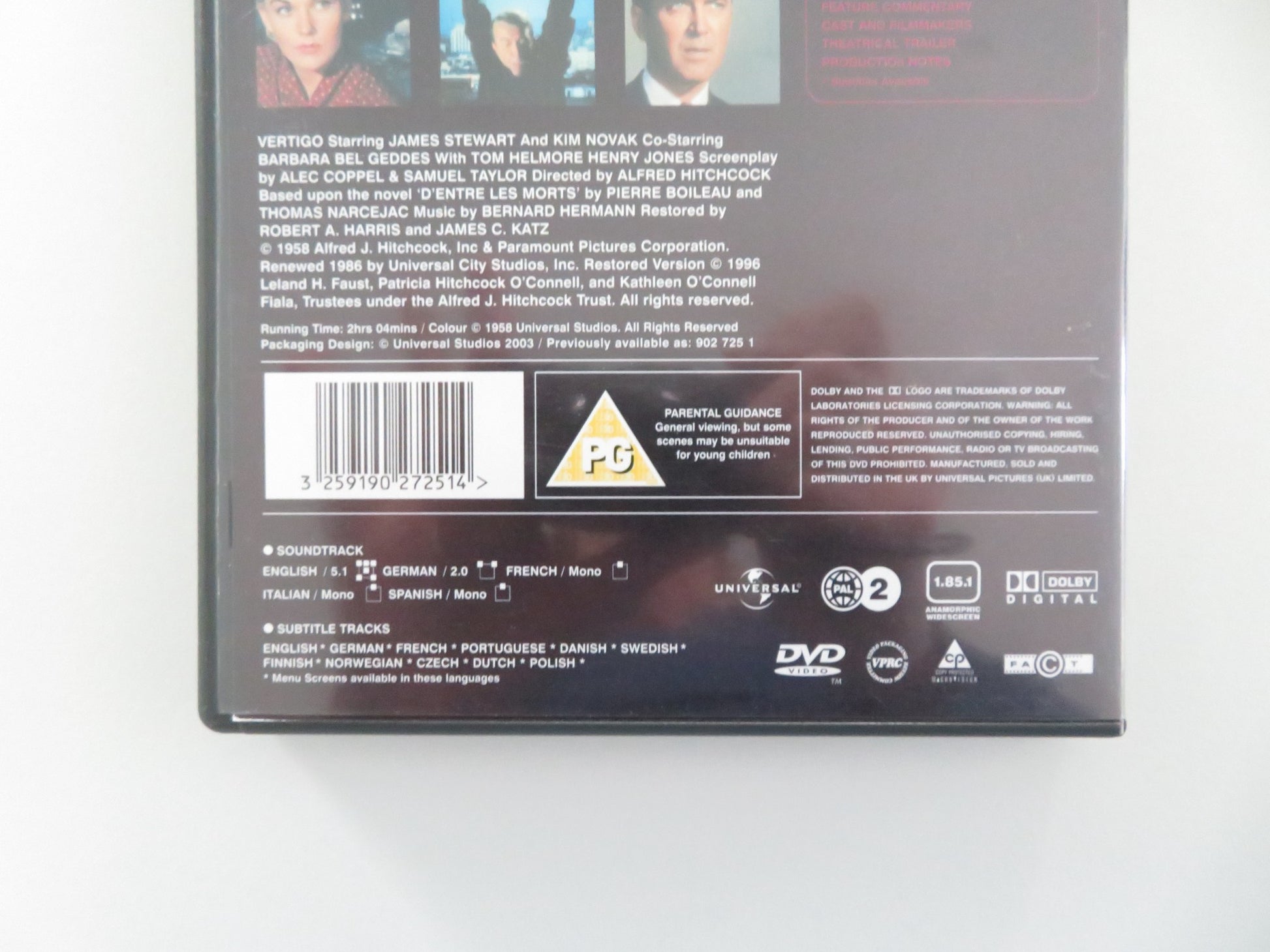 VERTIGO - B (DVD) JAMES STEWART KIM NOVAK 1958 REGION 2 - Rendezvous Cinema