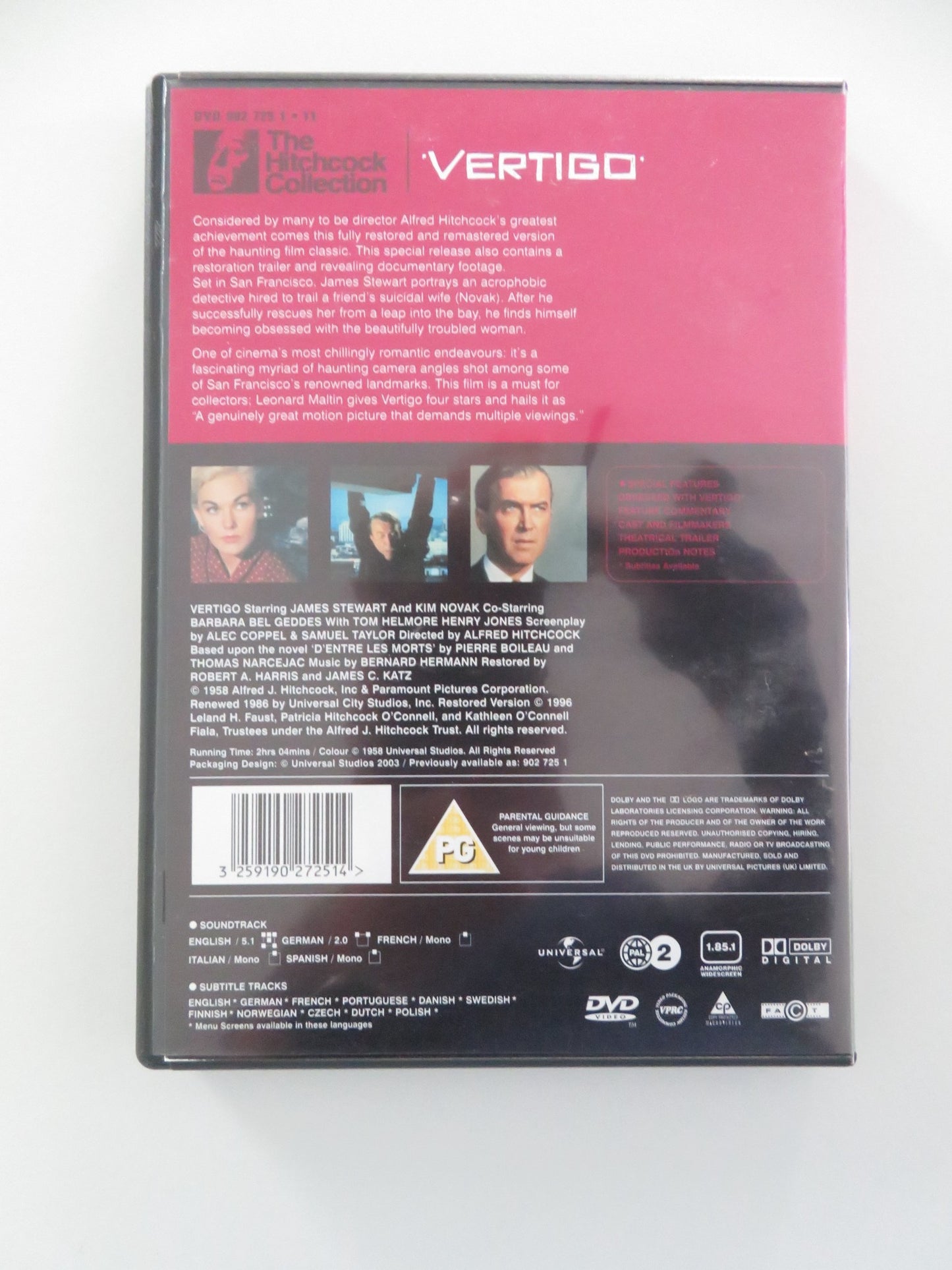 VERTIGO - B (DVD) JAMES STEWART KIM NOVAK 1958 REGION 2 - Rendezvous Cinema