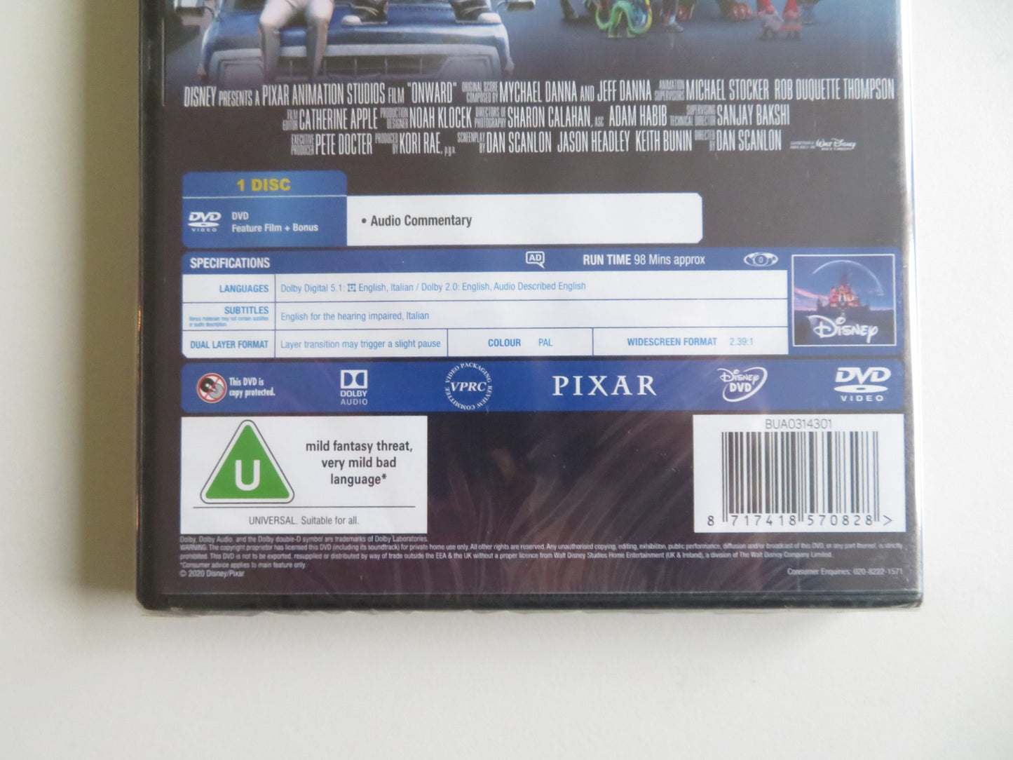 ONWARD (DVD) DISNEY TOM HOLLAND CHRIS PRATT 2020 REGION 0