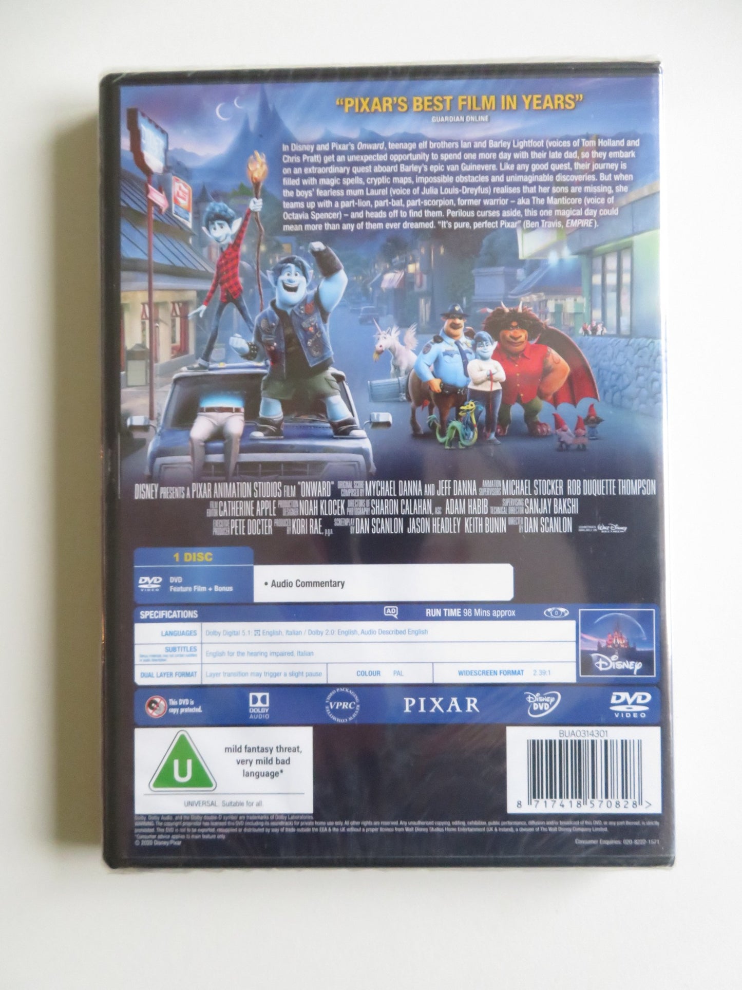 ONWARD (DVD) DISNEY TOM HOLLAND CHRIS PRATT 2020 REGION 0