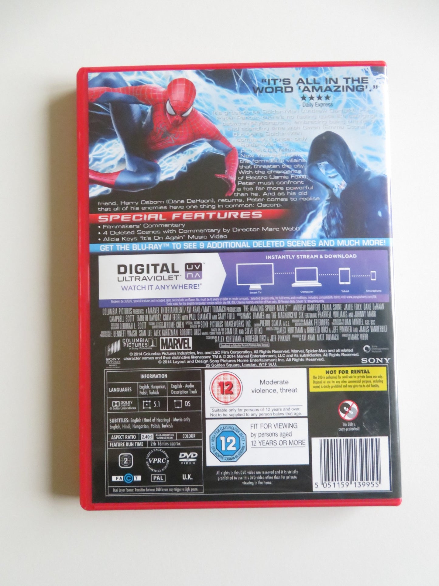 THE AMAZING SPIDER-MAN 2 (DVD) MARVEL ANDREW GARFIELD EMMA STONE 2014 REGION 2