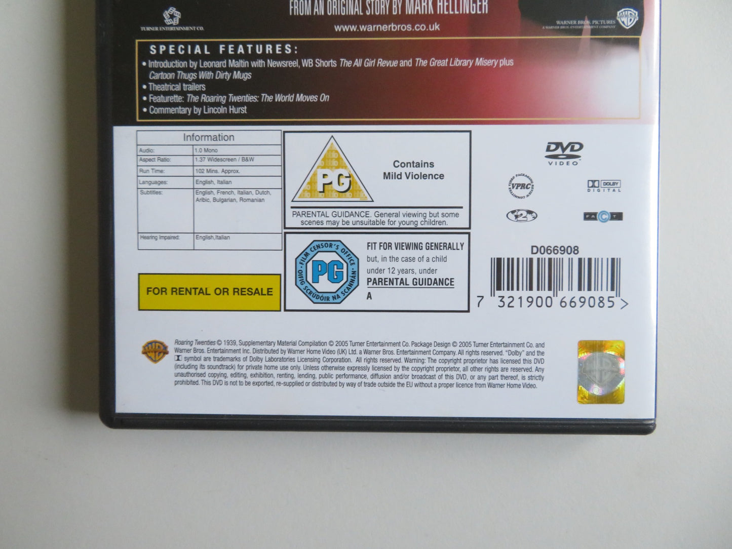 THE ROARING TWENTIES (DVD) JAMES CAGNEY PRISCILLA LANE 1939 REGION 2