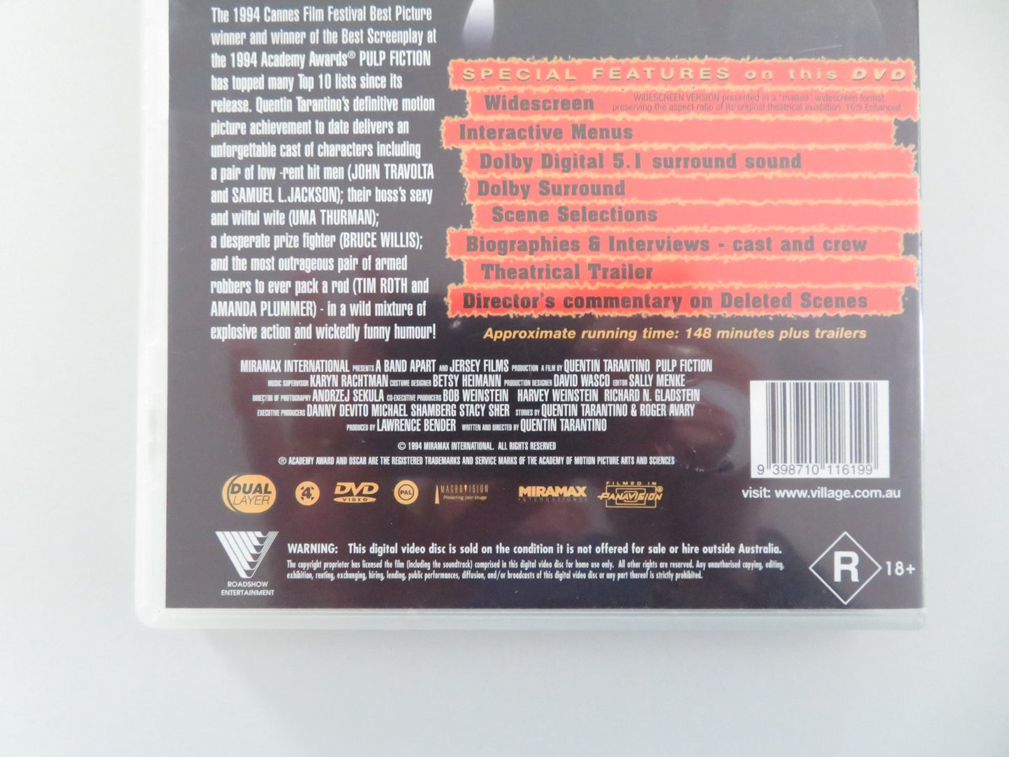 PULP FICTION (DVD) JOHN TRAVOLTA SAMUEL L. JACKSON 1994 REGION 4 - Rendezvous Cinema