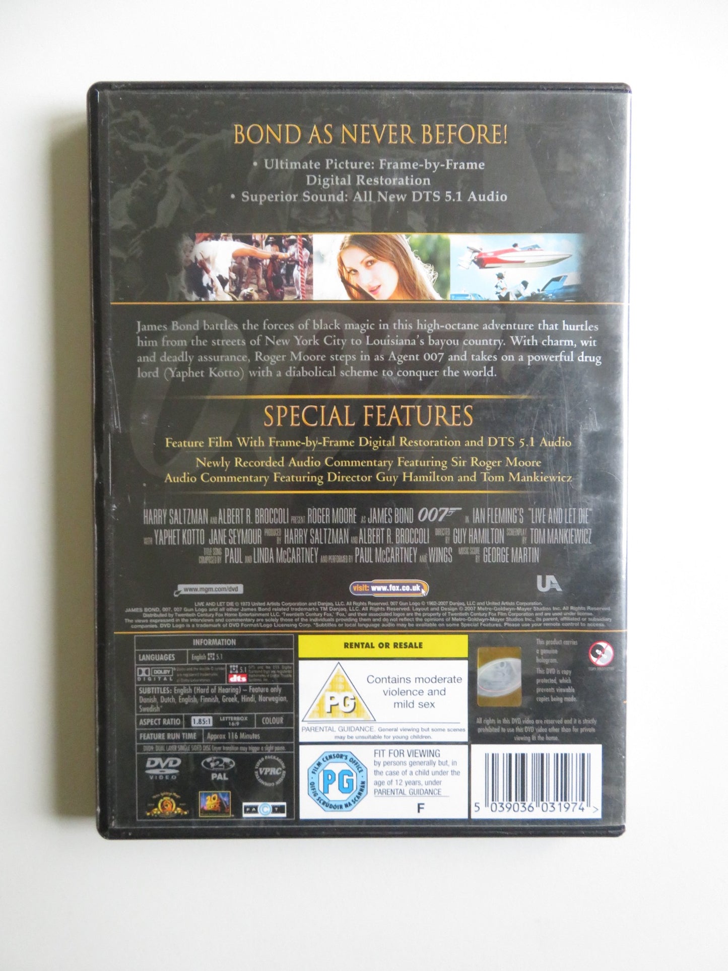 LIVE AND LET DIE (DVD) ROGER MOORE JANE SEYMOUR YAPHET KOTTO 1973 REGION 2