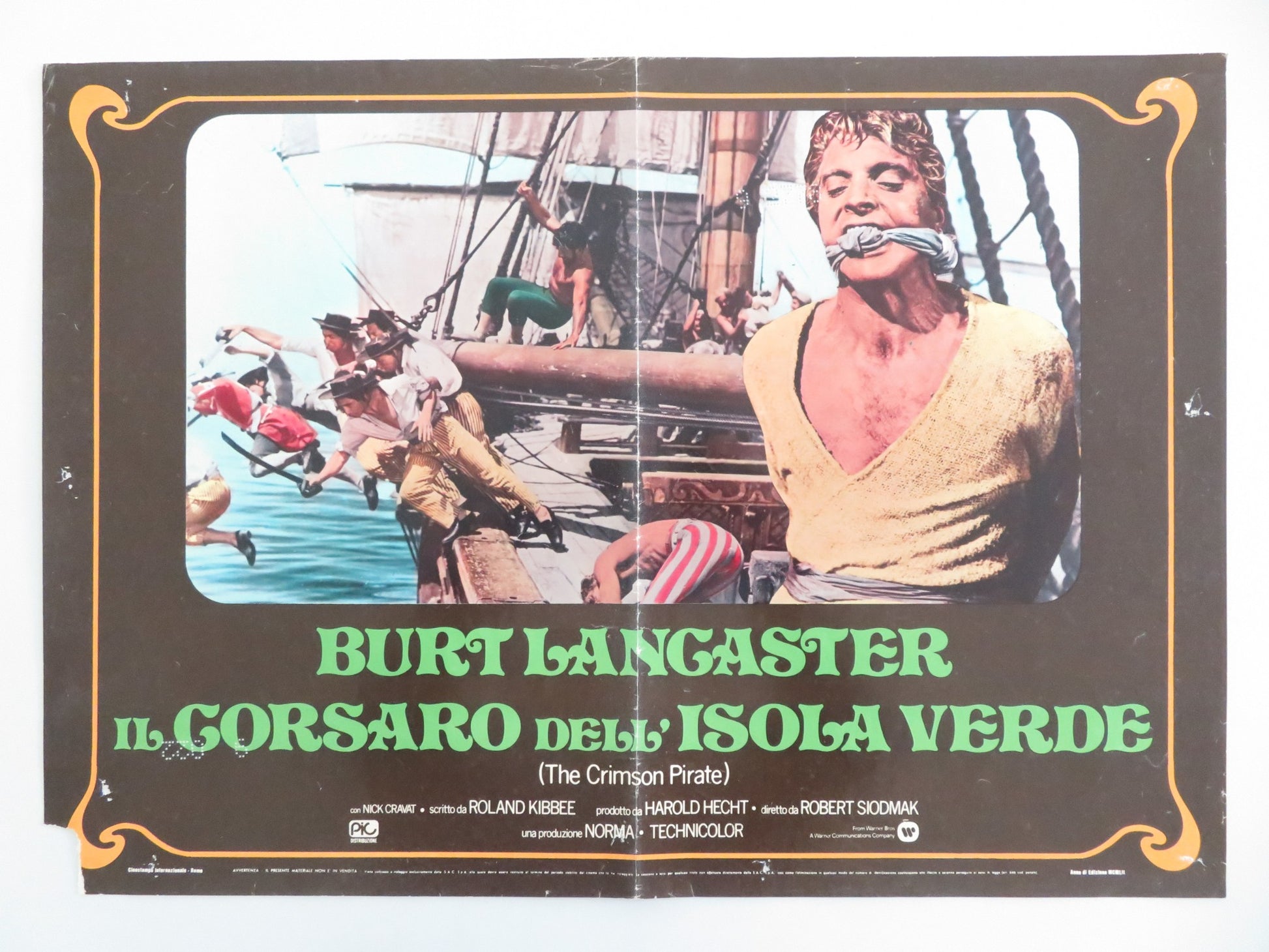 THE CRIMSON PIRATE - F ITALIAN FOTOBUSTA POSTER BURT LANCASTER NICK CRAVAT 1952 - Rendezvous Cinema