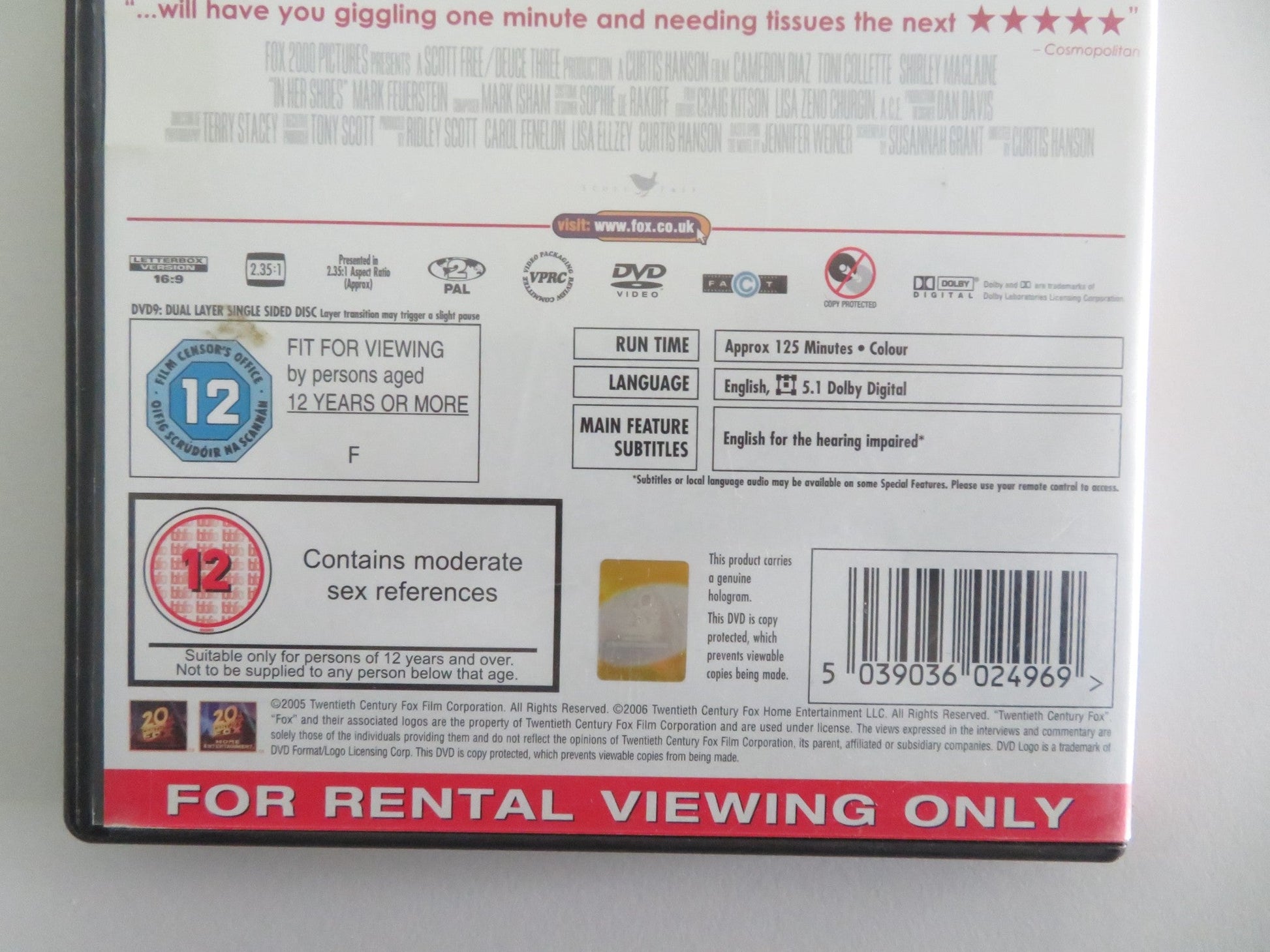 IN HER SHOES (DVD) CAMERON DIAZ TONI COLLETE 2005 REGION 2 Movie posters