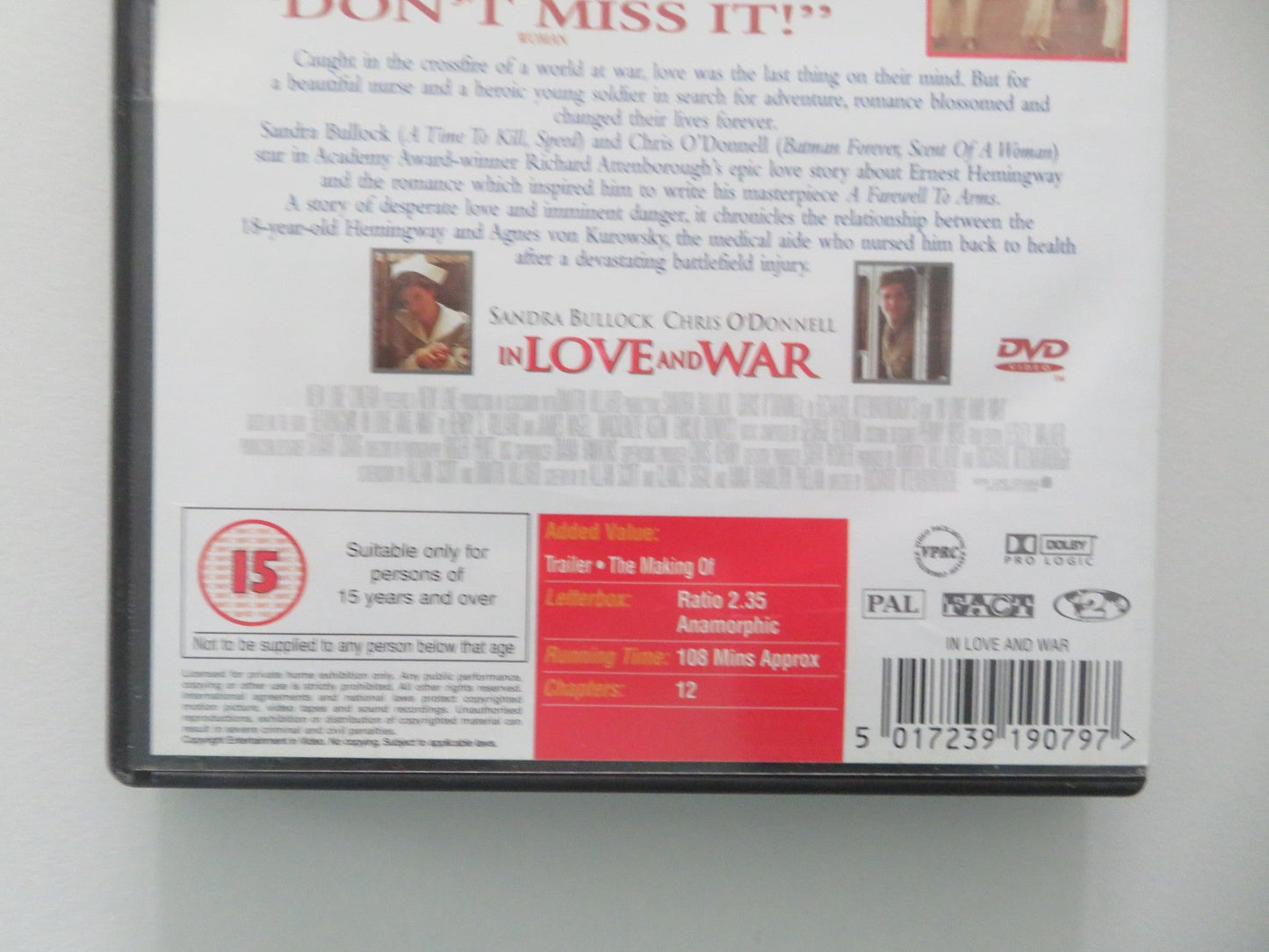 In Love and War (DVD) Sandra Bullock Chris O'Donnell 1996 Region 2 Movie posters