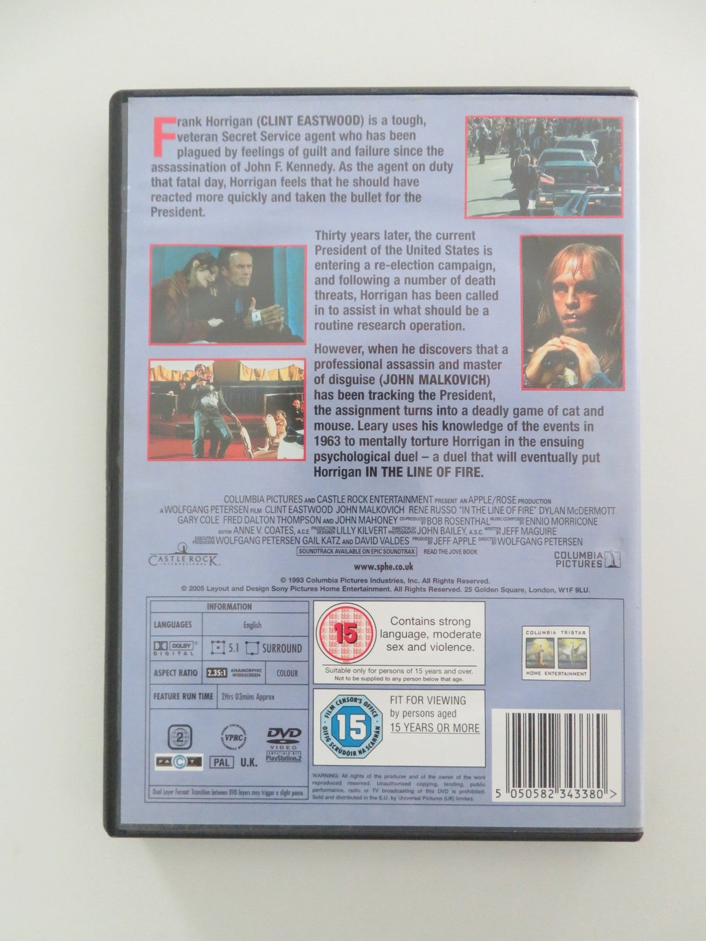 IN THE LINE OF FIRE (DVD) CLINT EASTWOOD JOHN MALKOVICH 1993 REGION 2 Movie posters