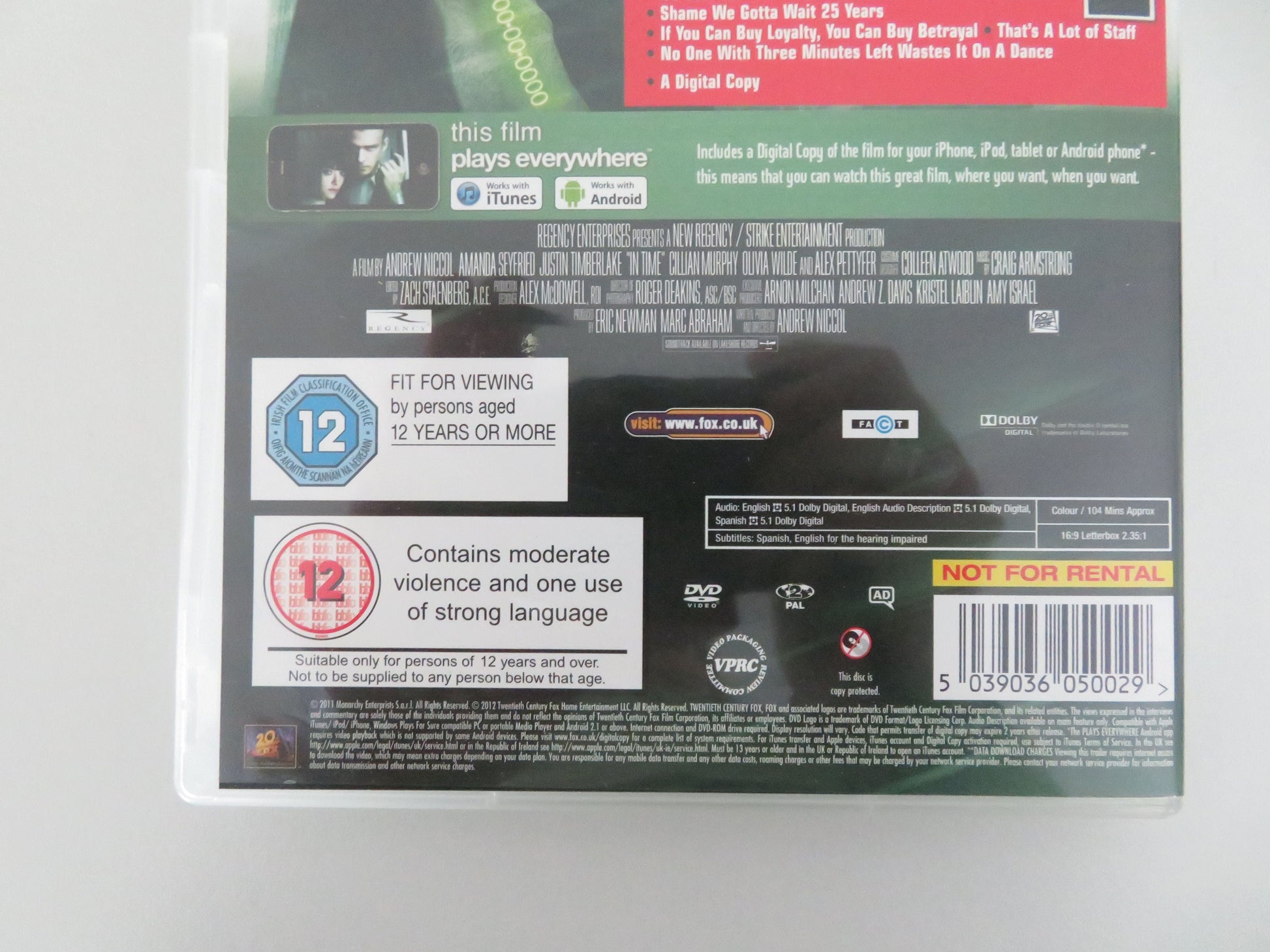 In Time (DVD) Justin Timberlake Amanda Seyfried 2011 Region 2 Movie posters