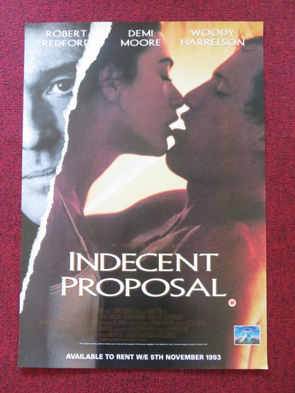 INDECENT PROPOSAL VHS VIDEO POSTER WOODY HARRELSON DEMI MOORE 1993 Rendezvous Cinema Movie posters