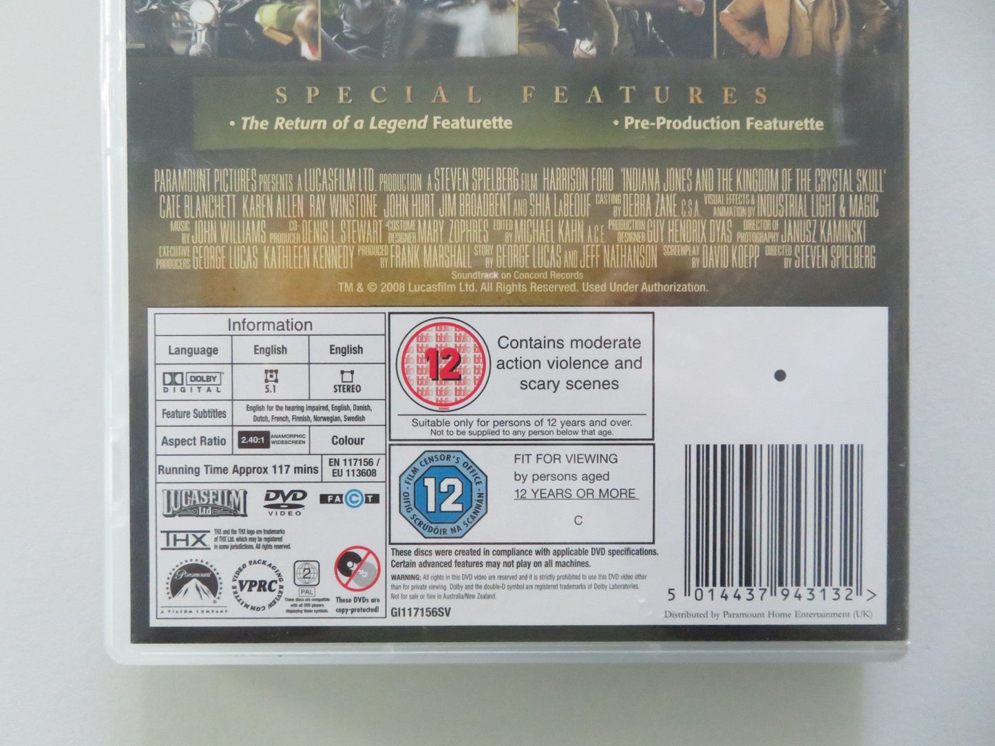 INDIANA JONES AND THE KINGDOM OF THE CRYSTAL SKILL - 2 DISC (DVD) 2008 REGION 2 Movie posters