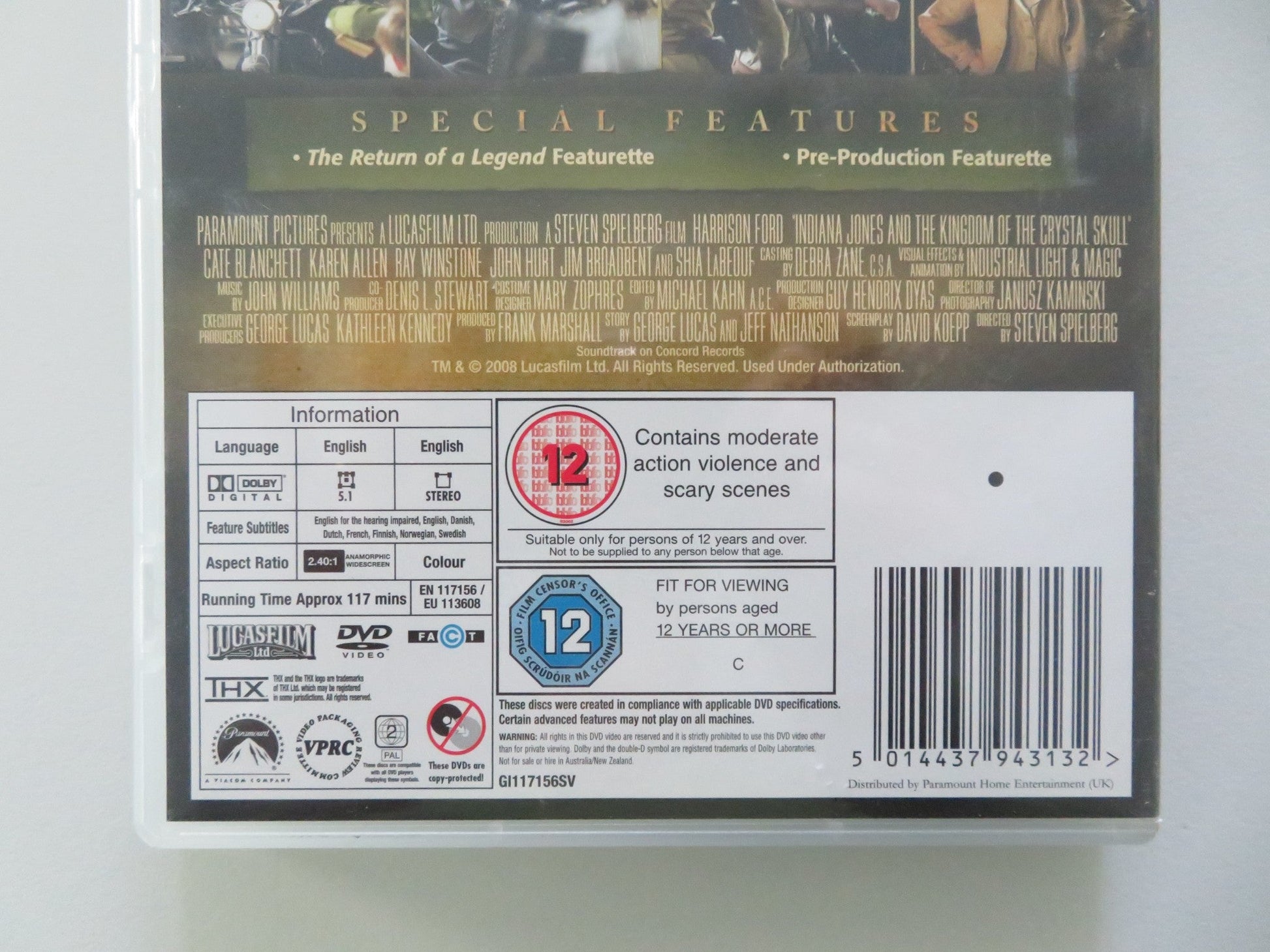 INDIANA JONES AND THE KINGDOM OF THE CRYSTAL SKILL - 2 DISC (DVD) 2008 REGION 2 Movie posters