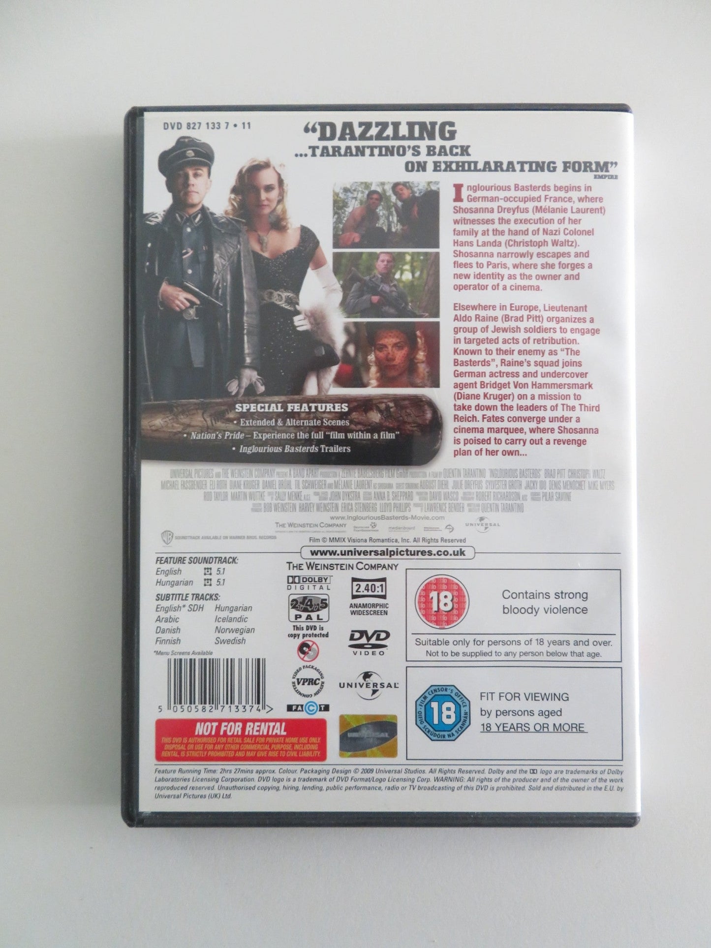 INGLOURIOUS BASTERDS (DVD) BRAD PITT CHRISTOPH WALTZ 2009 REGION 2, 4, 5 Movie posters