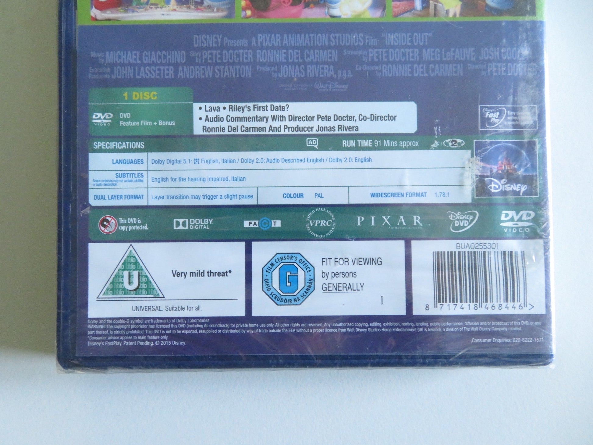 INSIDE OUT (DVD) DISNEY PIXAR AMY POEHLER PHYLLIS SMITH 2015 REGION 2 - Rendezvous Cinema