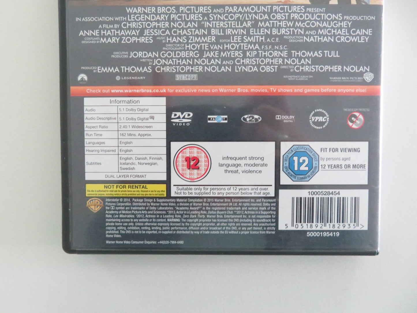 INTERSTELLAR - B (DVD) MATTHEW MCCONAUGHEY ANNE HATHAWAY 2014 REGION 2 Movie posters