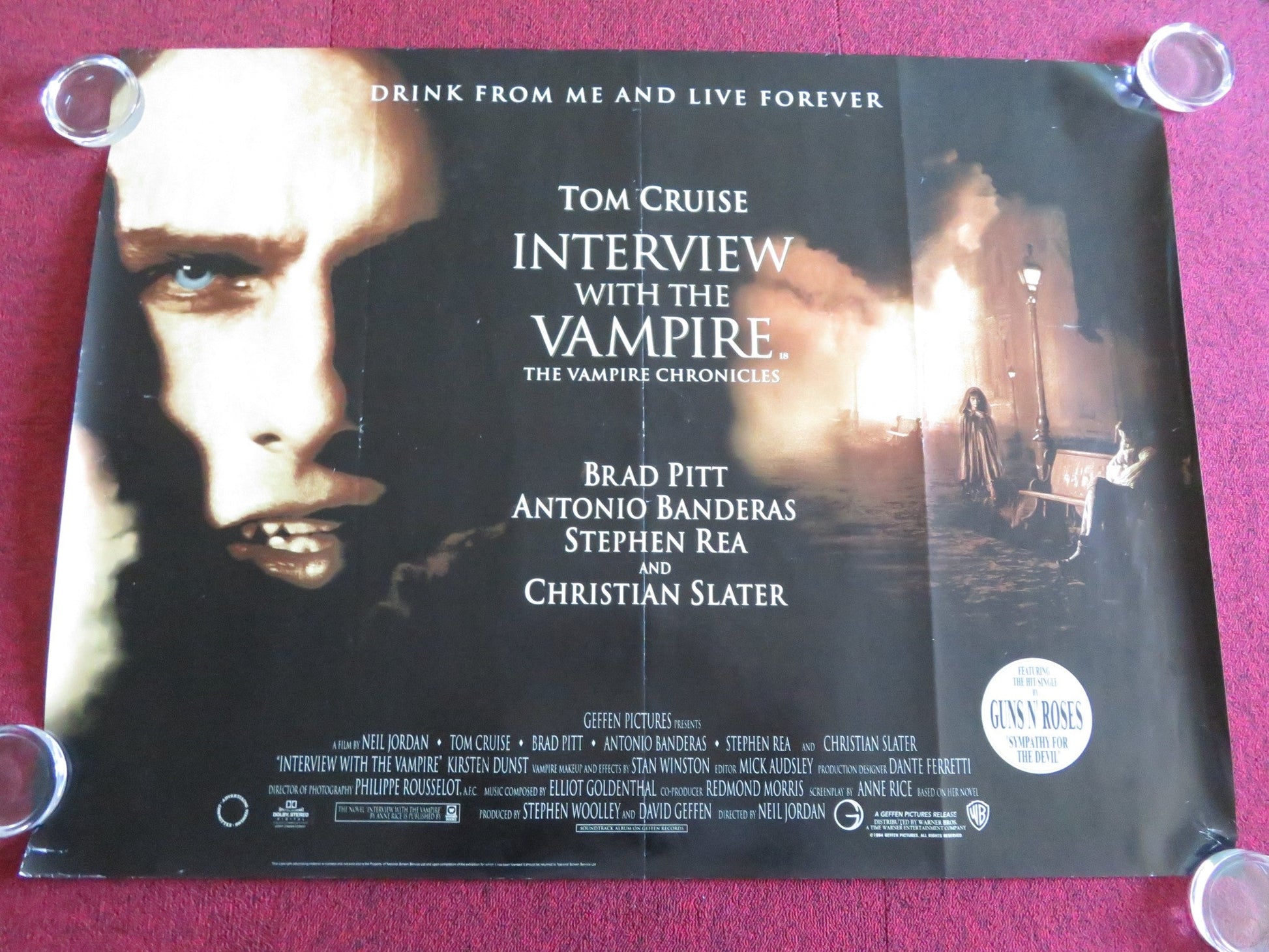 INTERVIEW WITH THE VAMPIRE UK QUAD ROLLED POSTER BRAD PITT TOM CRUISE 1994 Rendezvous Cinema Movie posters