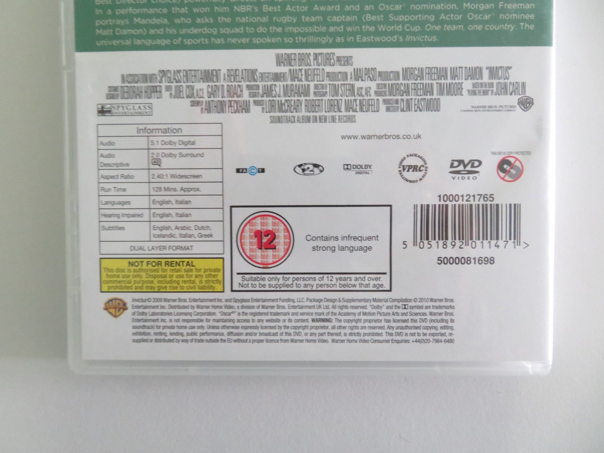 INVICTUS (DVD) MATT DAMON MORGAN FREEMAN 2009 REGION 2 Movie posters