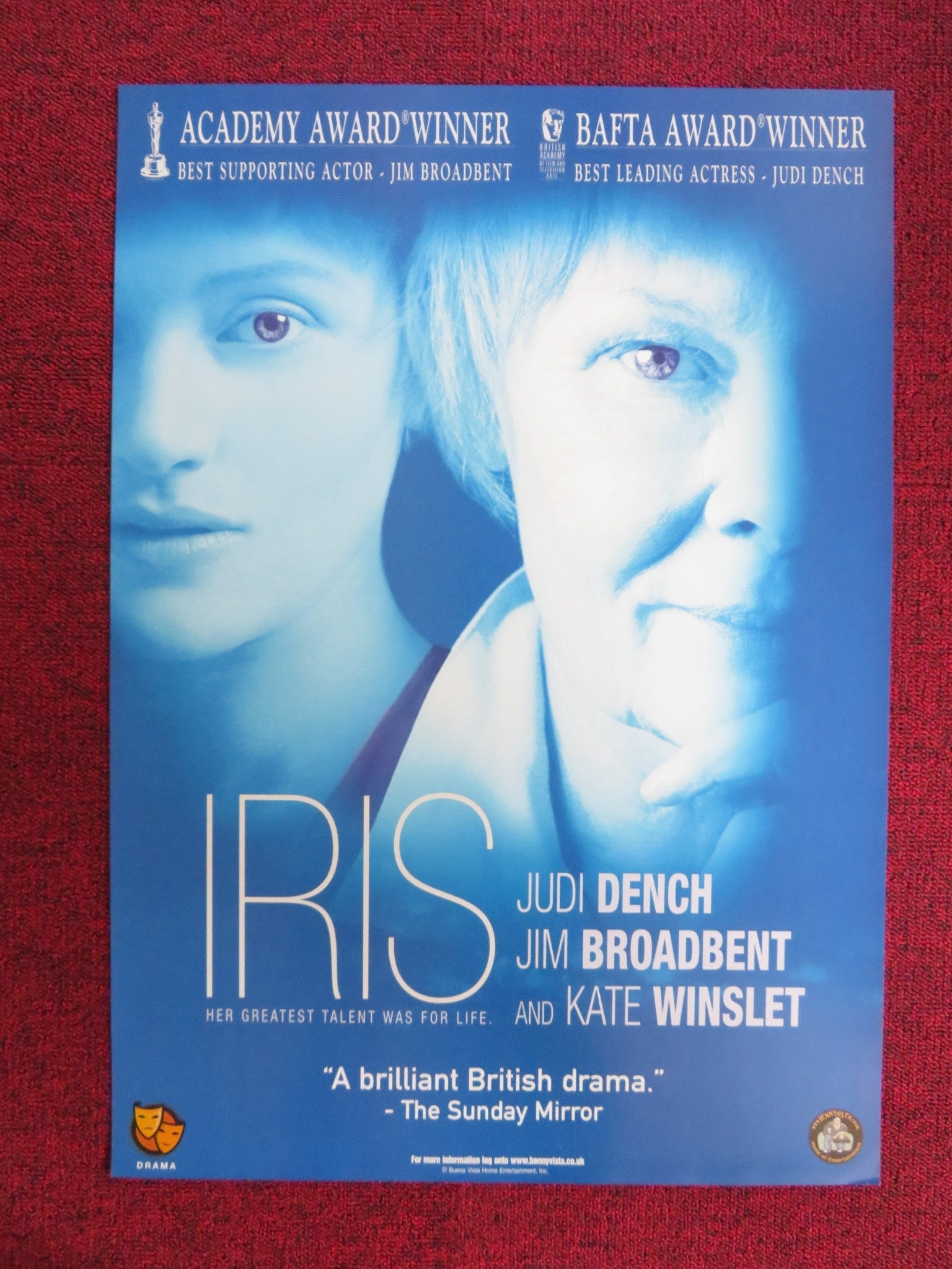 IRIS VHS VIDEO POSTER JUDI DENCH JIM BROADBENT 2001 Rendezvous Cinema Movie posters