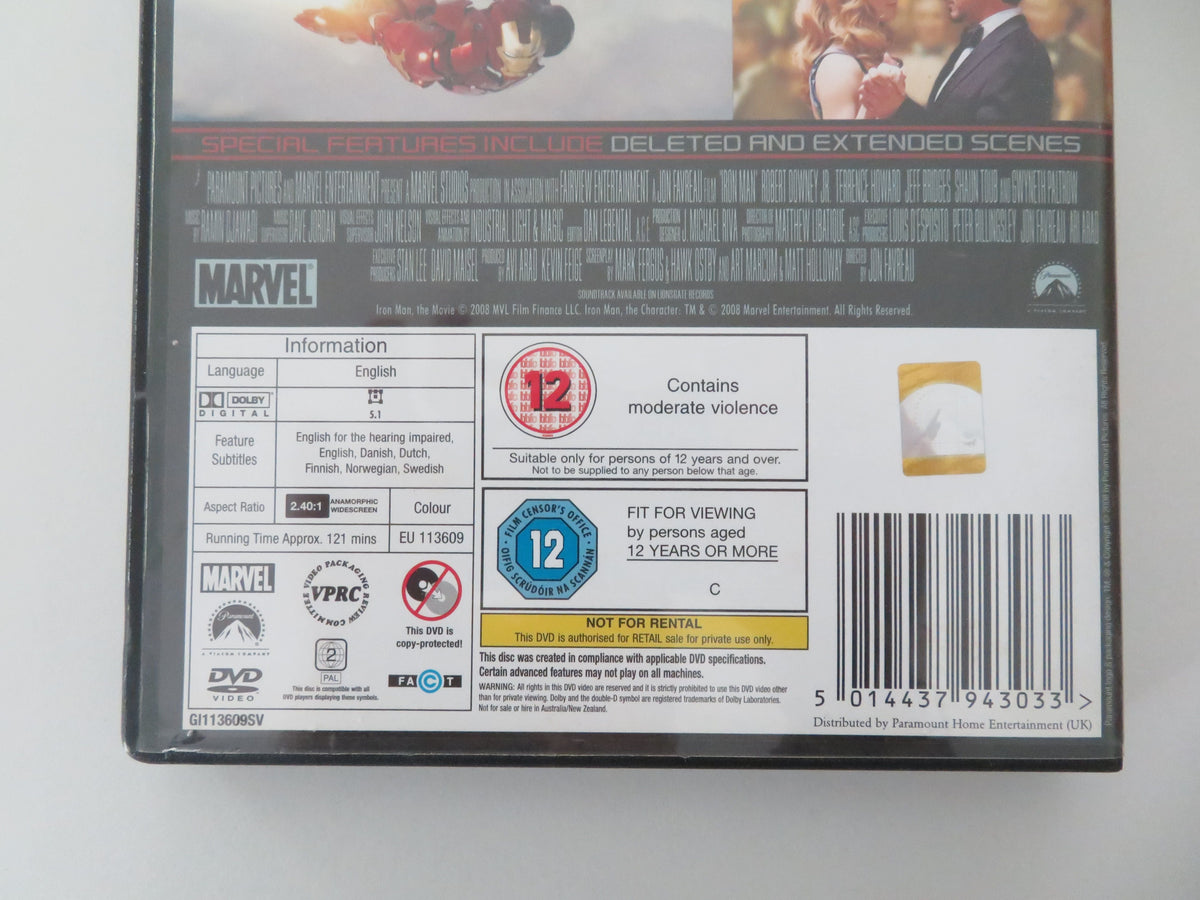 Iron Man (DVD) Marvel Robert Downey Jr. Gwyneth Paltrow 2008 Region 2 Movie posters