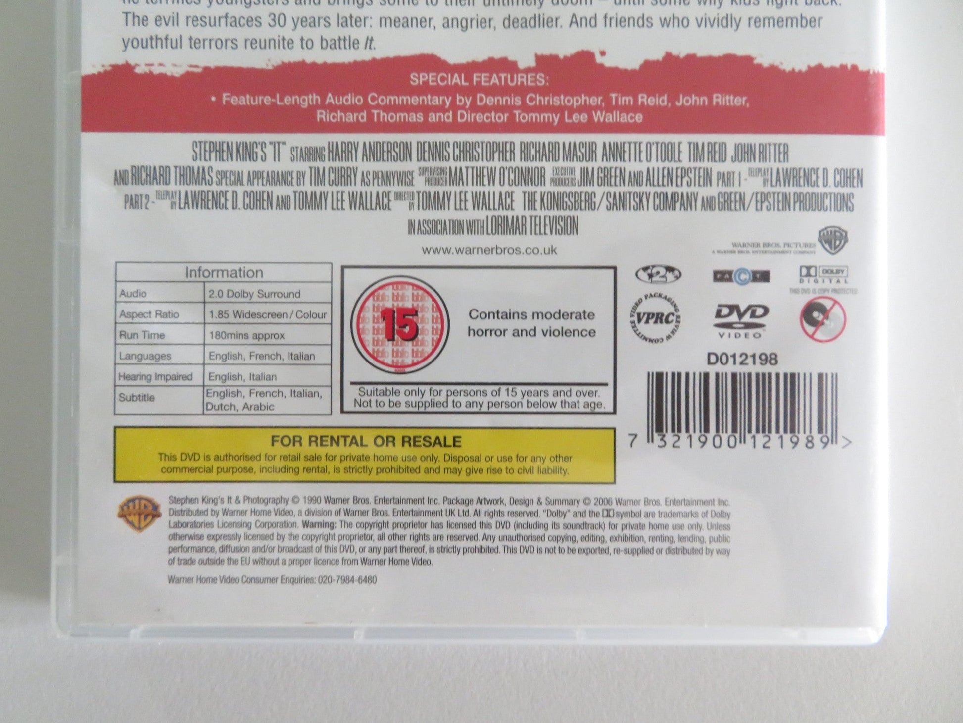 IT (DVD) TIM CURRY JOHN RITTER SETH GREEN 1990 REGION 2 Movie posters