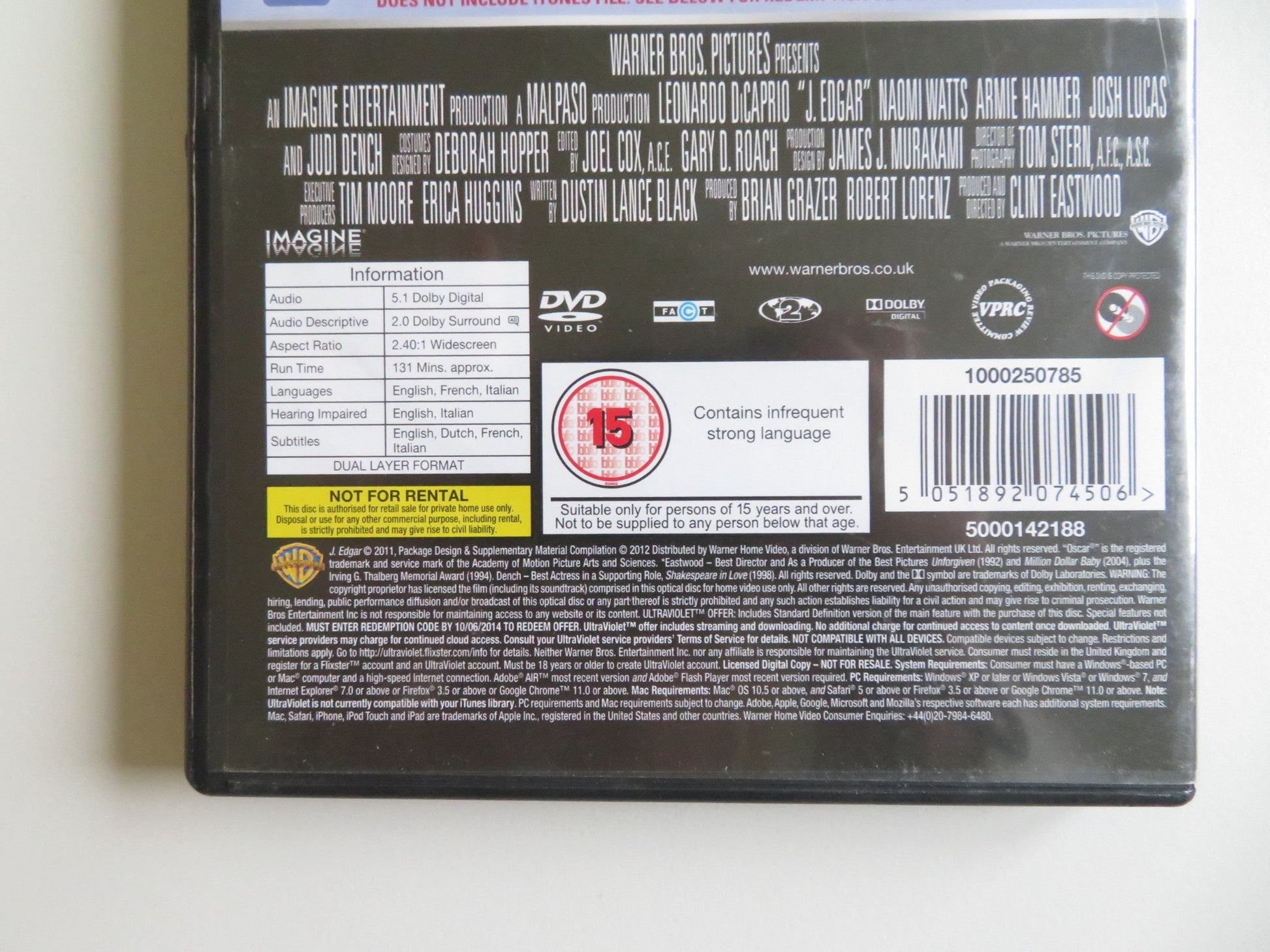 J. EDGAR (DVD) LEONARDO DICAPRIO NAOMI WATTS 2011 REGION 2 Movie posters