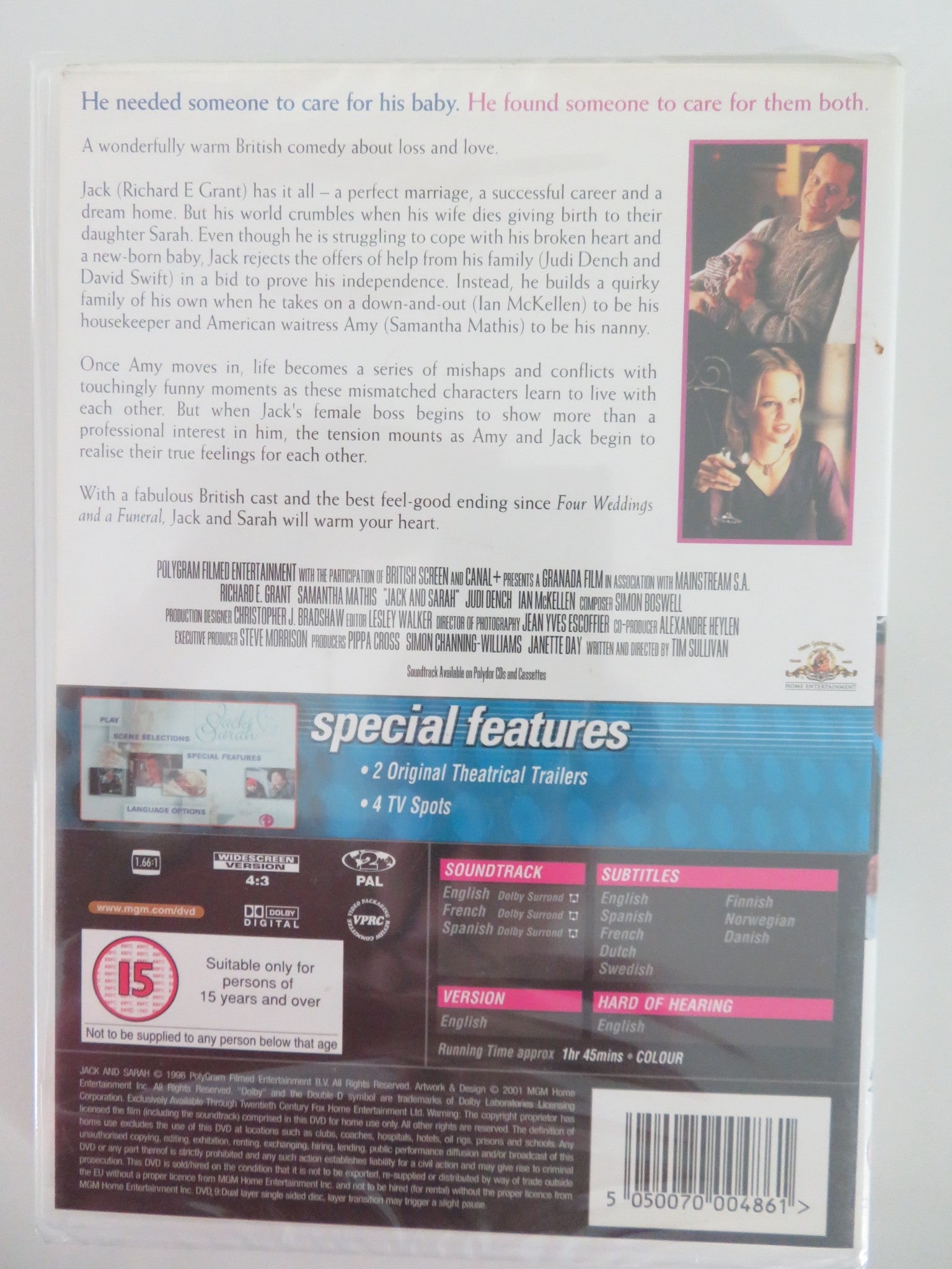 JACK AND SARAH (DVD) RICHARD E. GRANT SAMANTHA MATHIS 1995 REGION 2 Movie posters