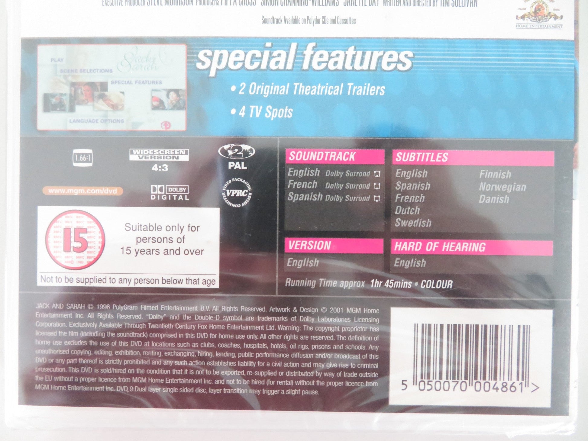 JACK AND SARAH (DVD) RICHARD E. GRANT SAMANTHA MATHIS 1995 REGION 2 Movie posters