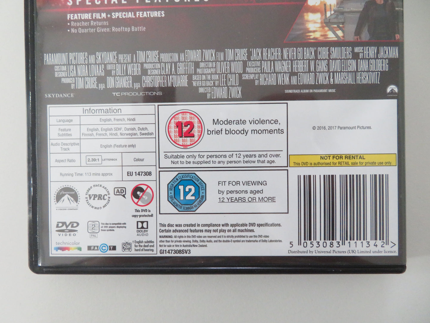 Jack Reacher: Never Go Back (DVD) Tom Cruise Cobie Smulders 2016 Region 2 Movie posters