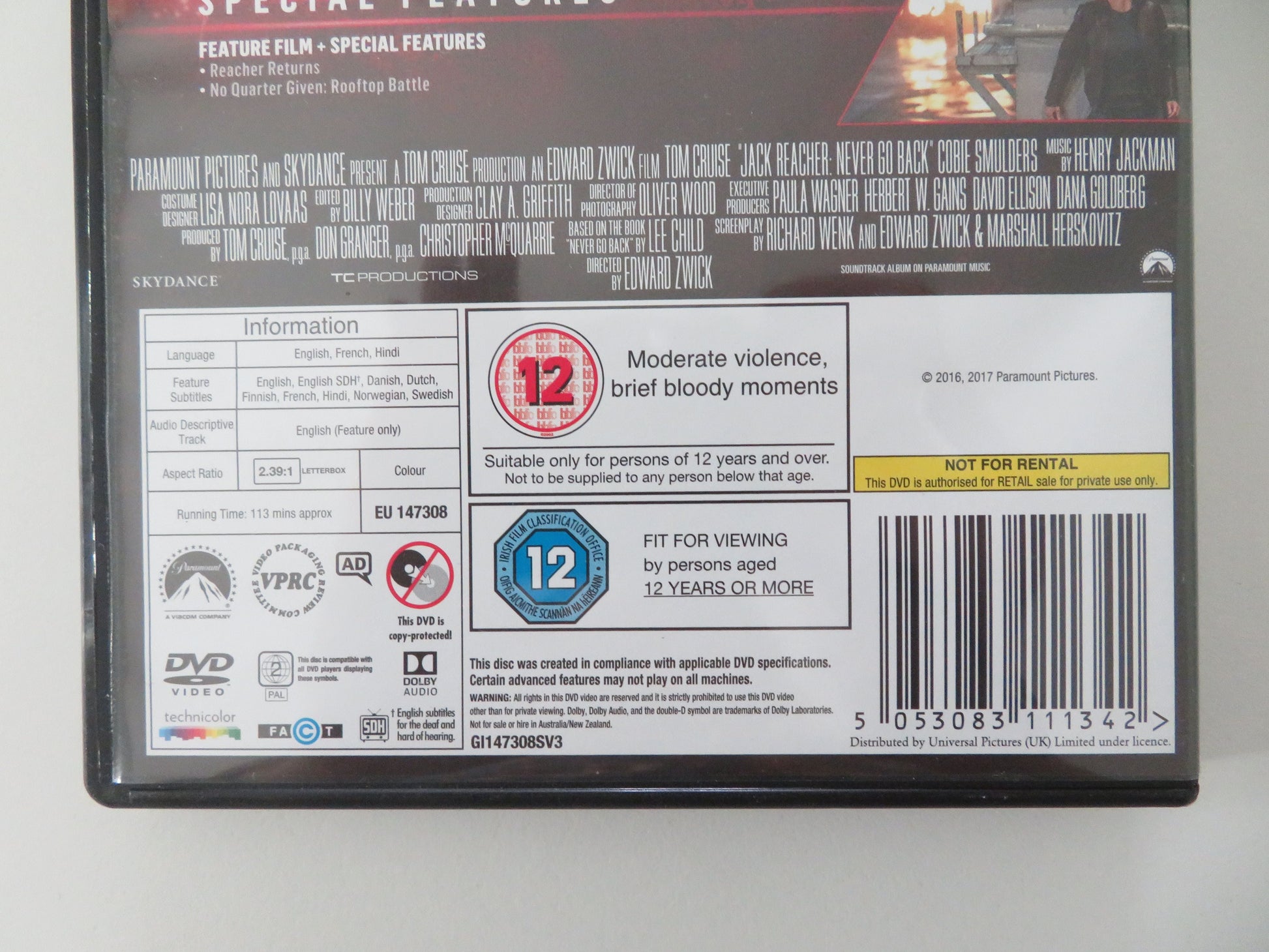 Jack Reacher: Never Go Back (DVD) Tom Cruise Cobie Smulders 2016 Region 2 Movie posters