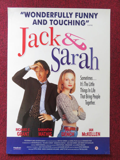 JACK & SARAH VHS VIDEO POSTER RICHARD E. GRANT SAMANTHA MATHIS 1995 Rendezvous Cinema Movie posters